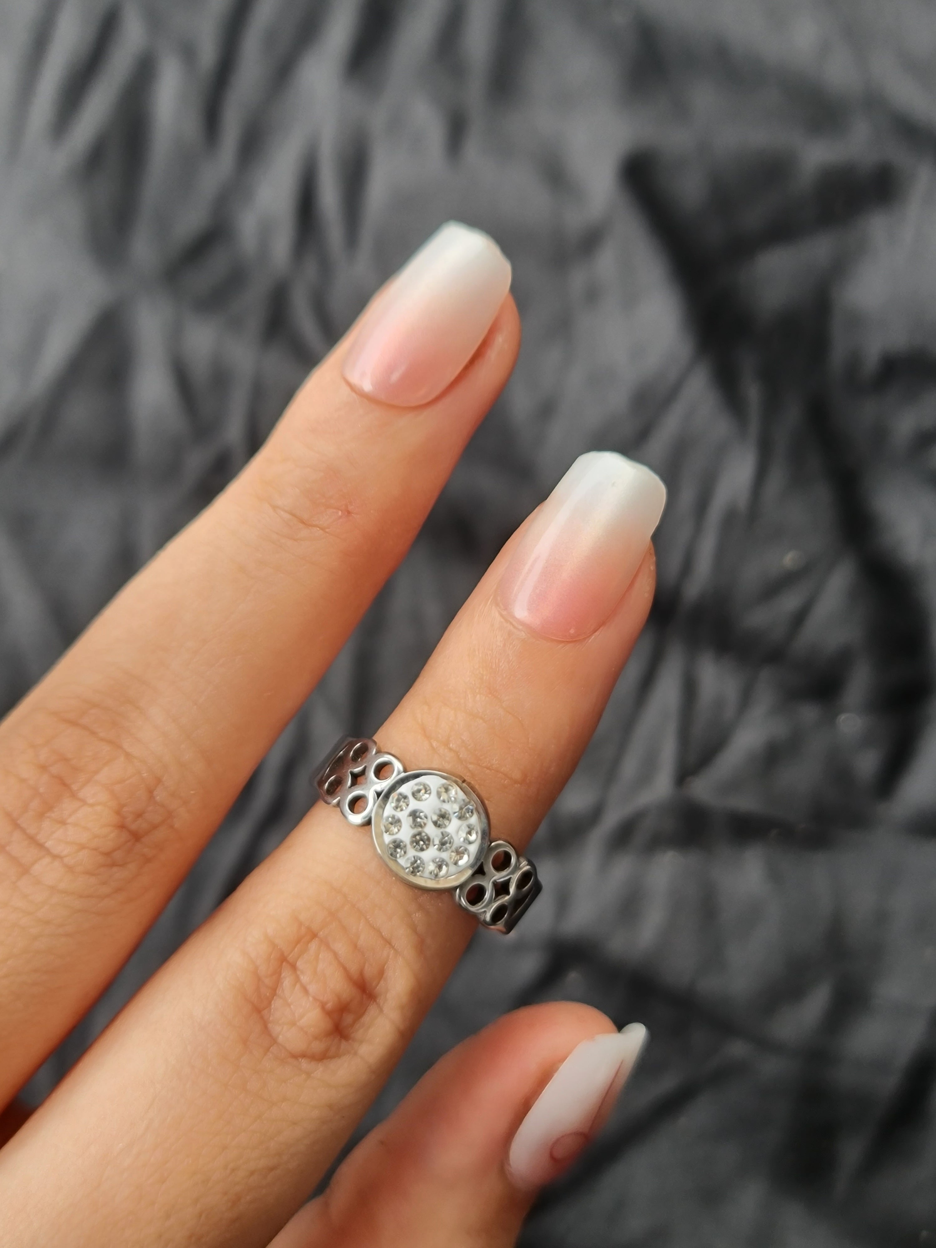 Stainless Steel Silver Toned Pave Ring