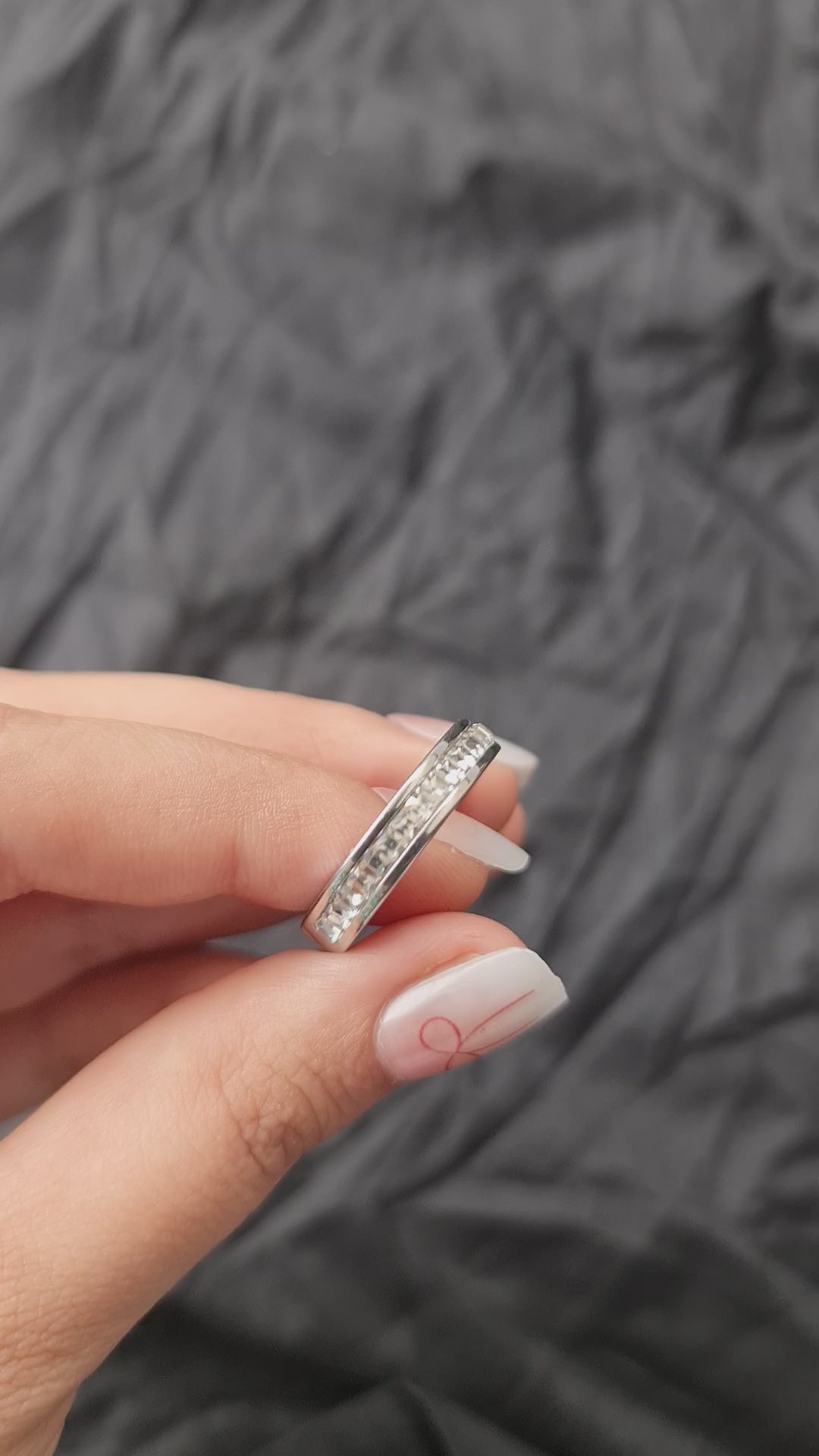 Roman Numeral Band Ring with Pave Crystals Stainless Steel