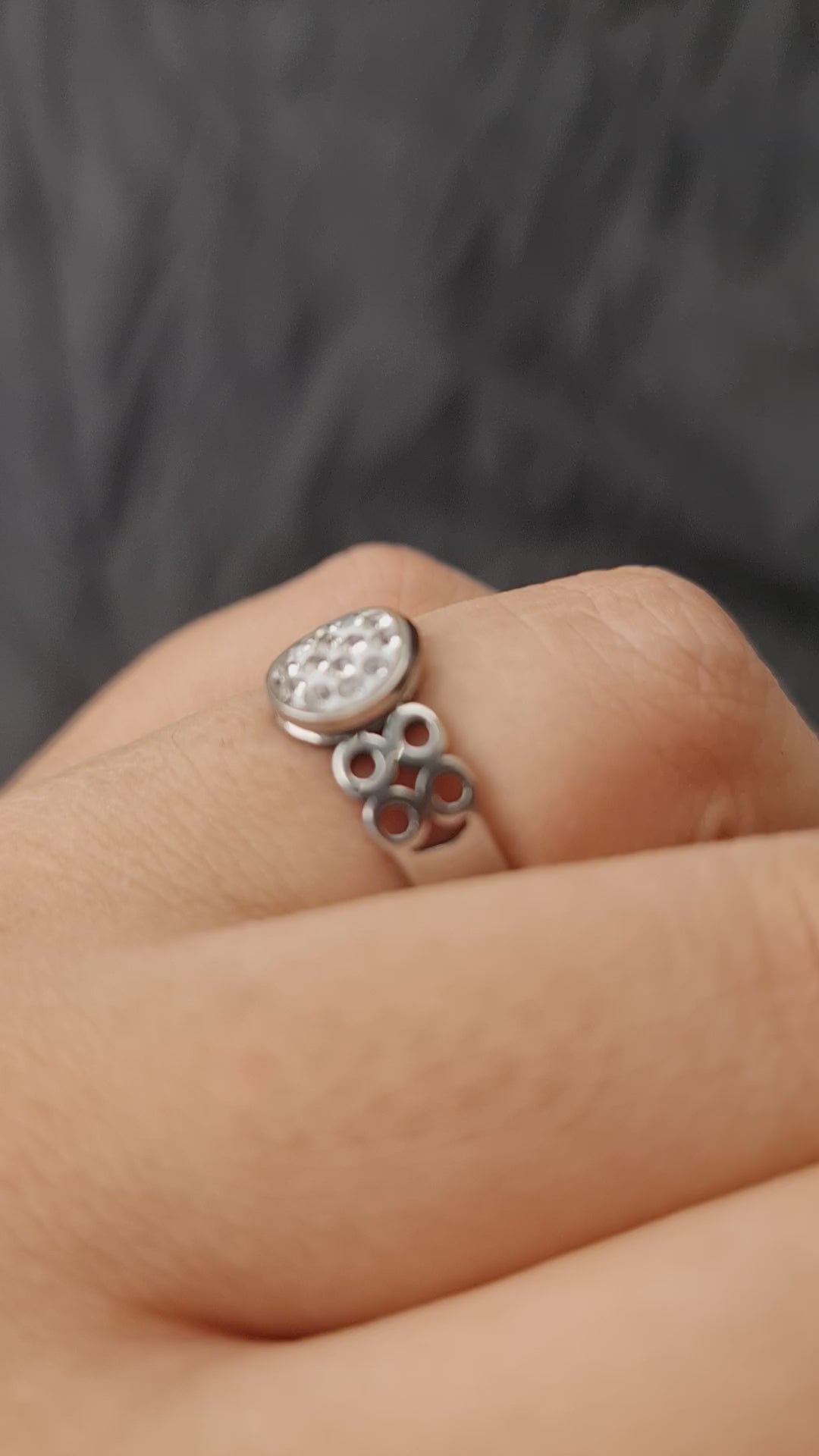 Stainless Steel Silver Toned Pave Ring