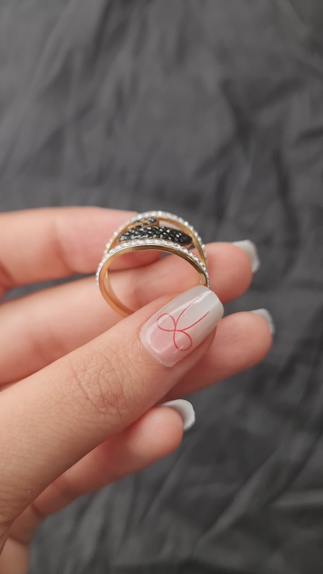 Swan Ring with Pave Crystals Stainless Steel