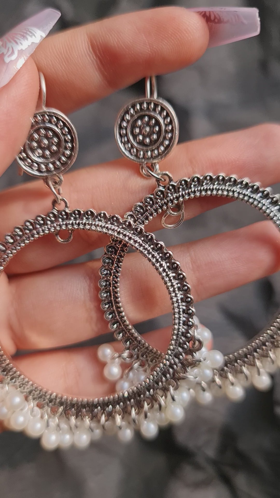 Oxidised Silver Jhumka Hoop Earrings