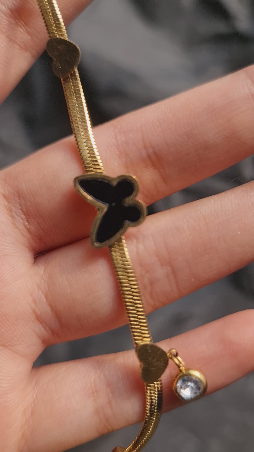 Gold Plated Butterlfy & Heart Charm Snale Necklace