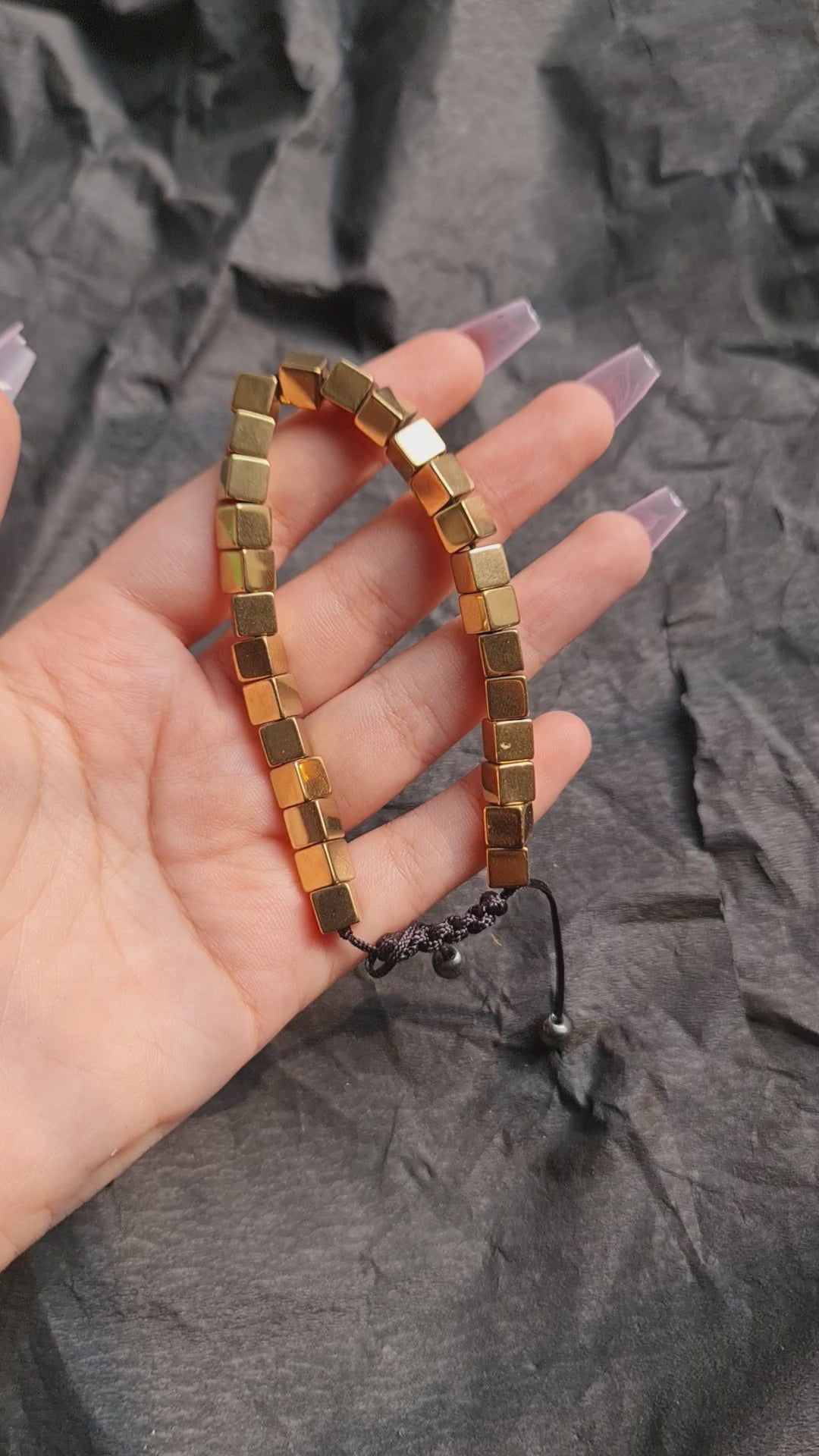 Matte Gold Cube Bead Adjustable Bracelet