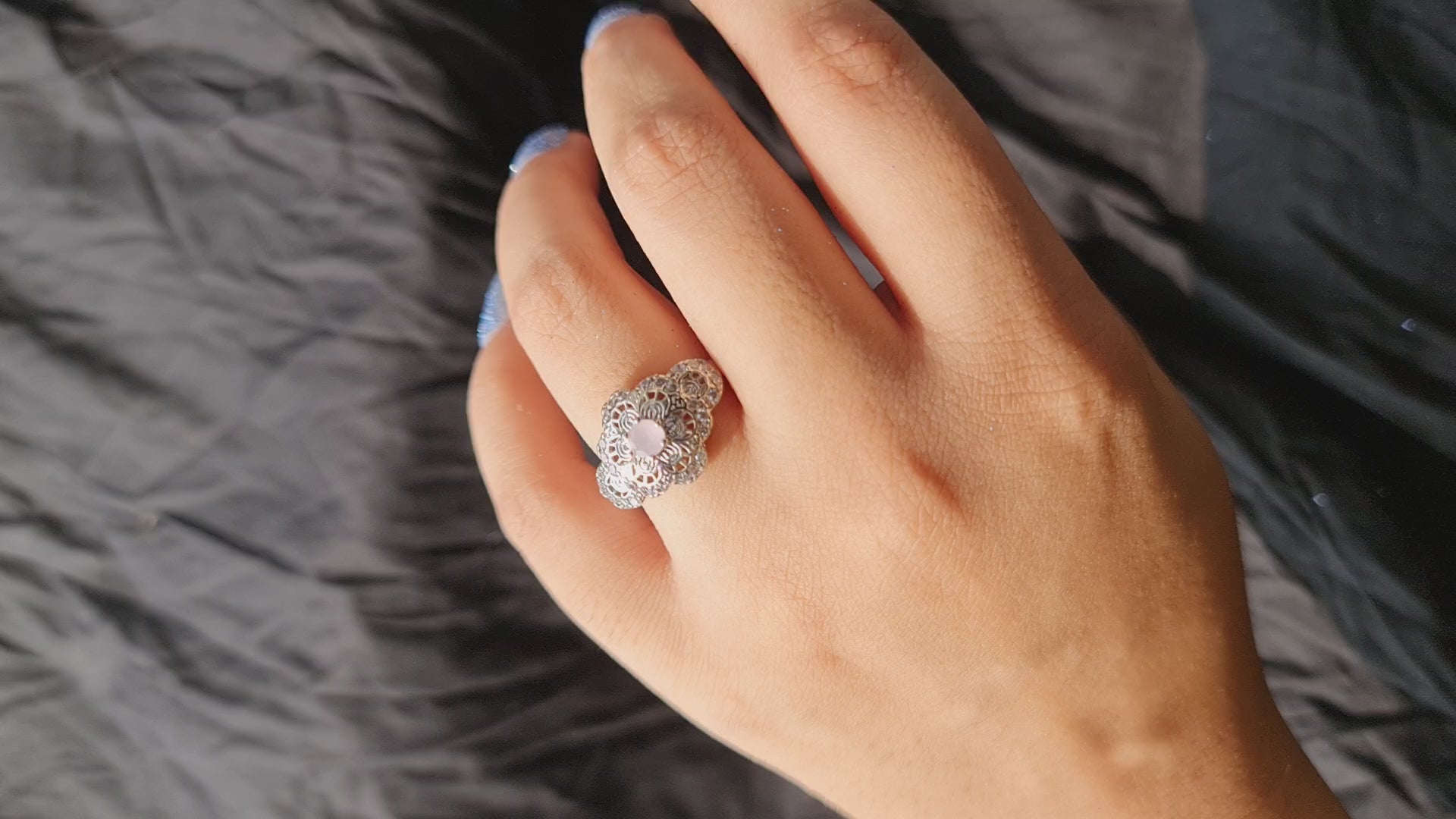 Vintage Filigree Floral Ring with Rose Quartz