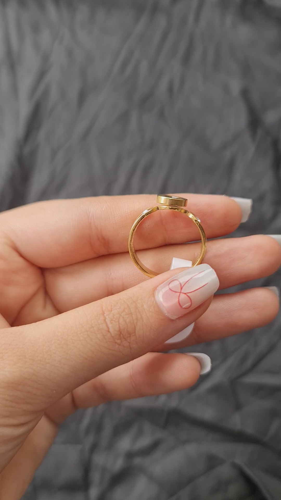 Stainless Steel Gold-Toned Spiral Three dots Ring
