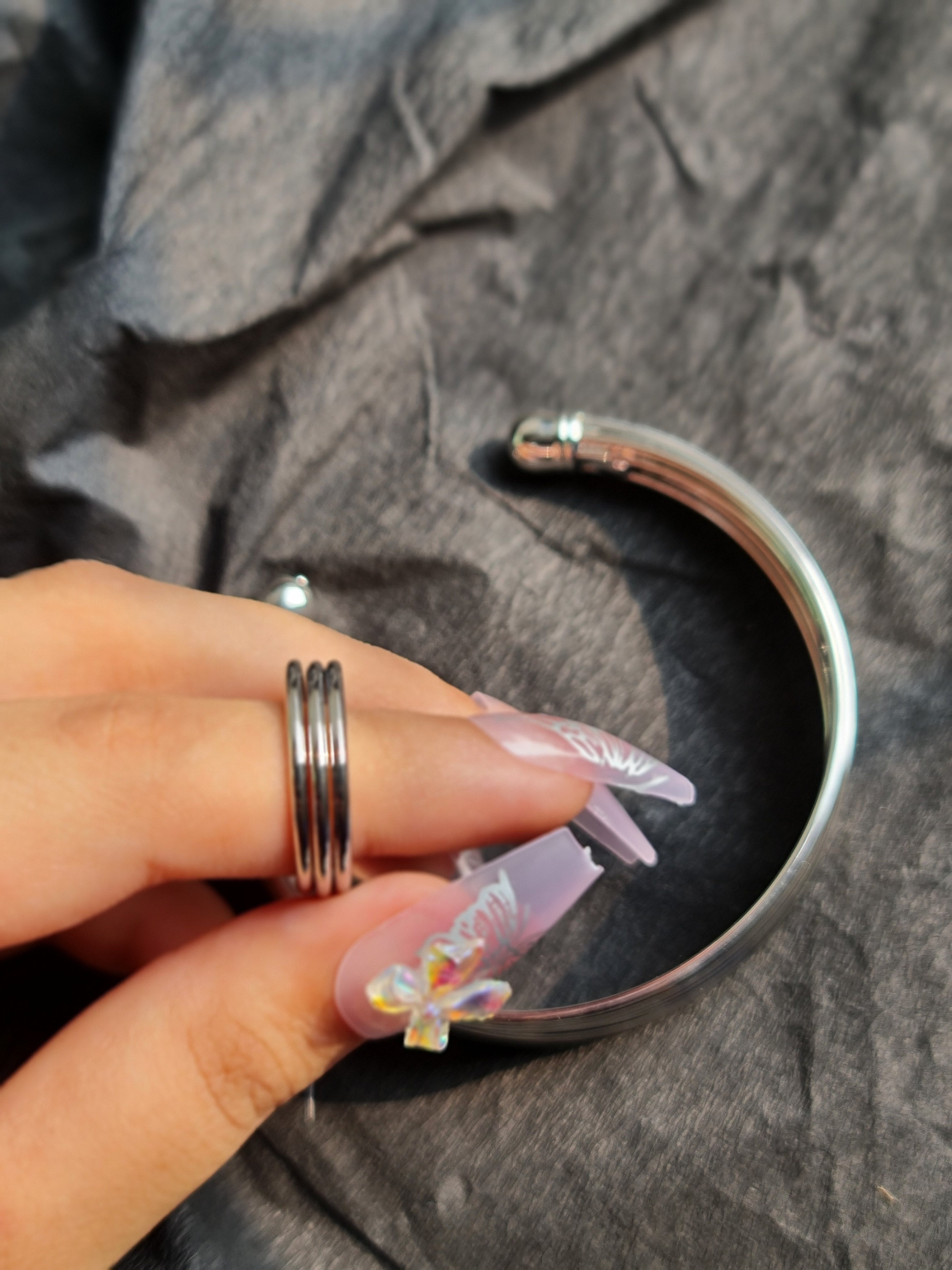 Multi Strand Silver Tone Bangle & Ring Set