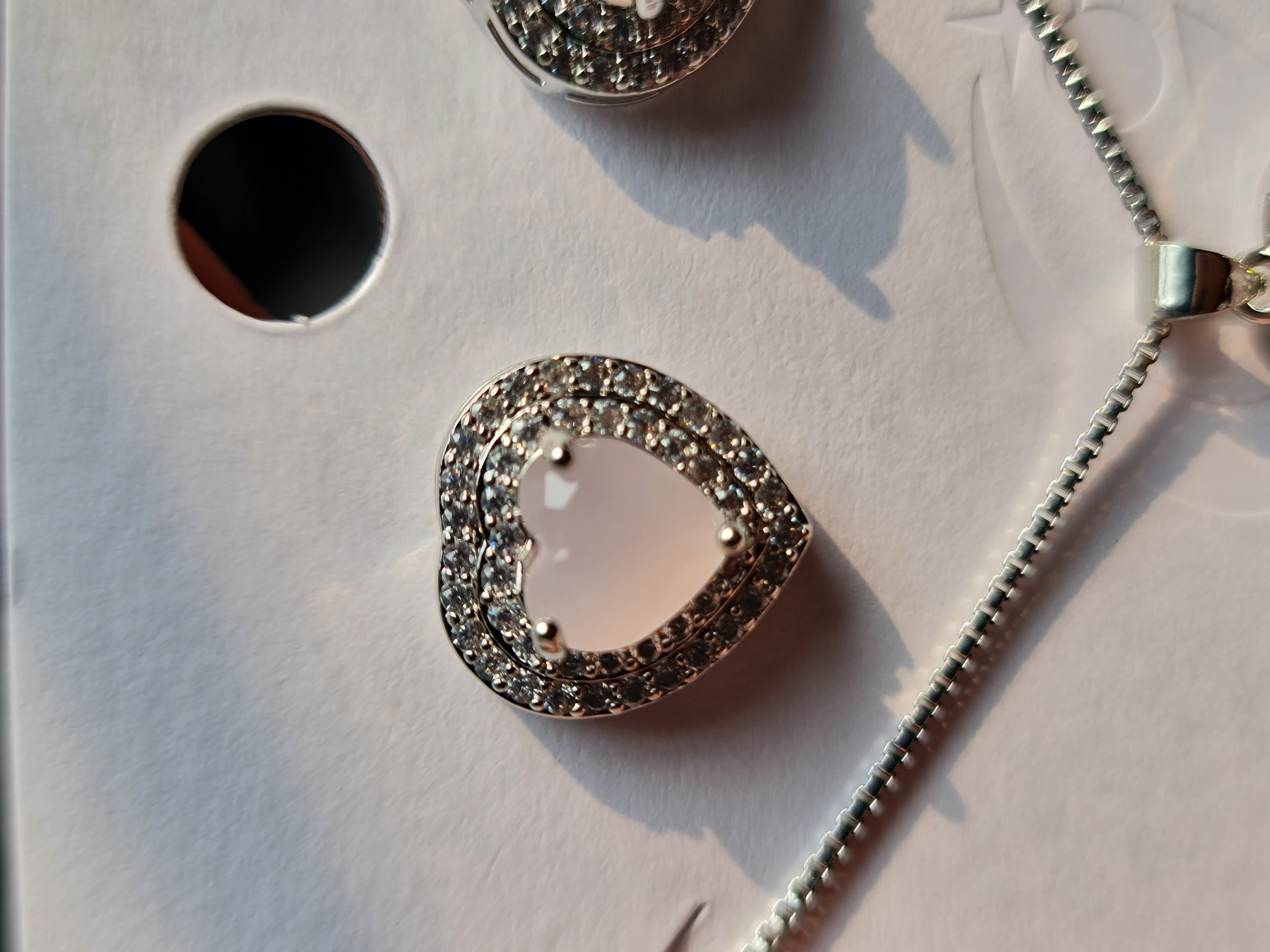 Sterling Silver and Baby Pink Heart Zircon Jewellery Set