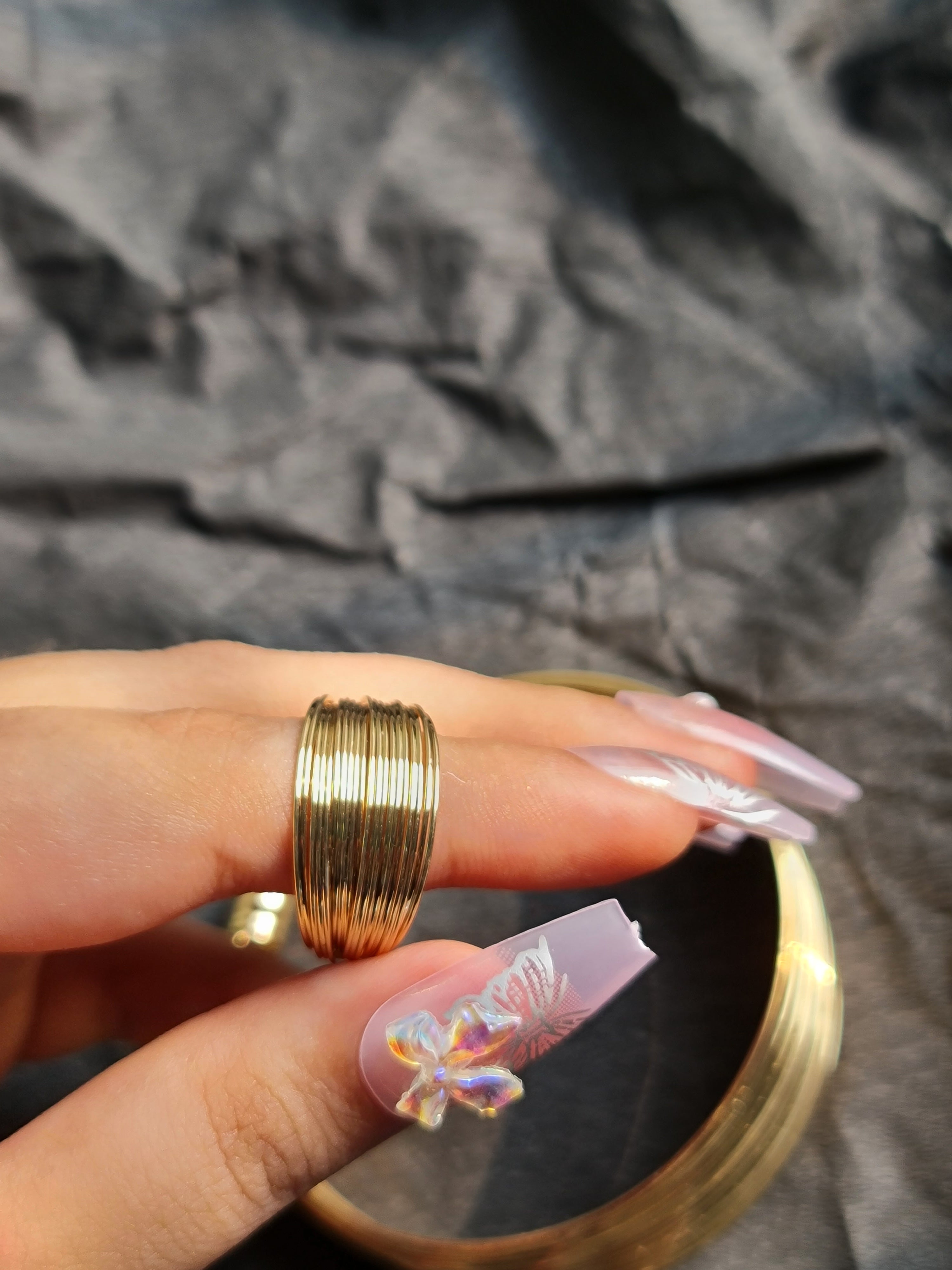 Multi Strand Golden Toned Bangle & Ring Set