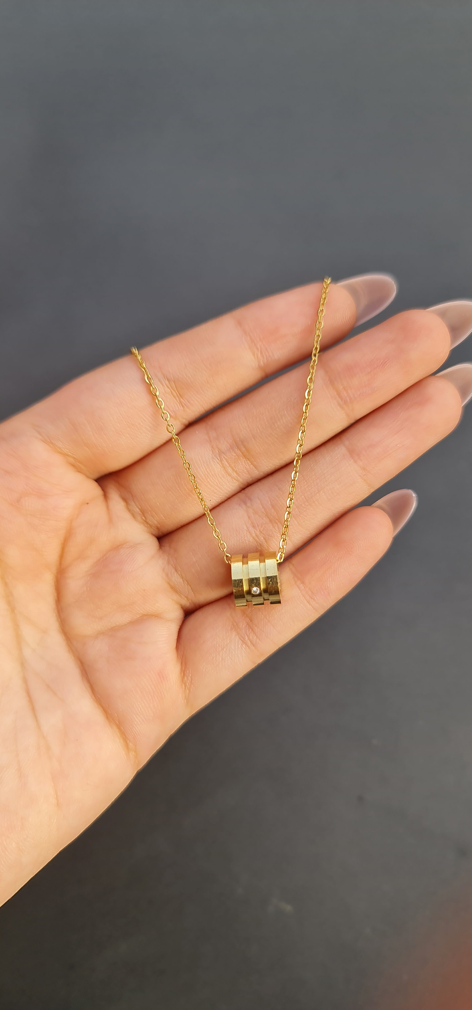 Gold-Toned Stainless Steel Cylinder Pendant Necklace