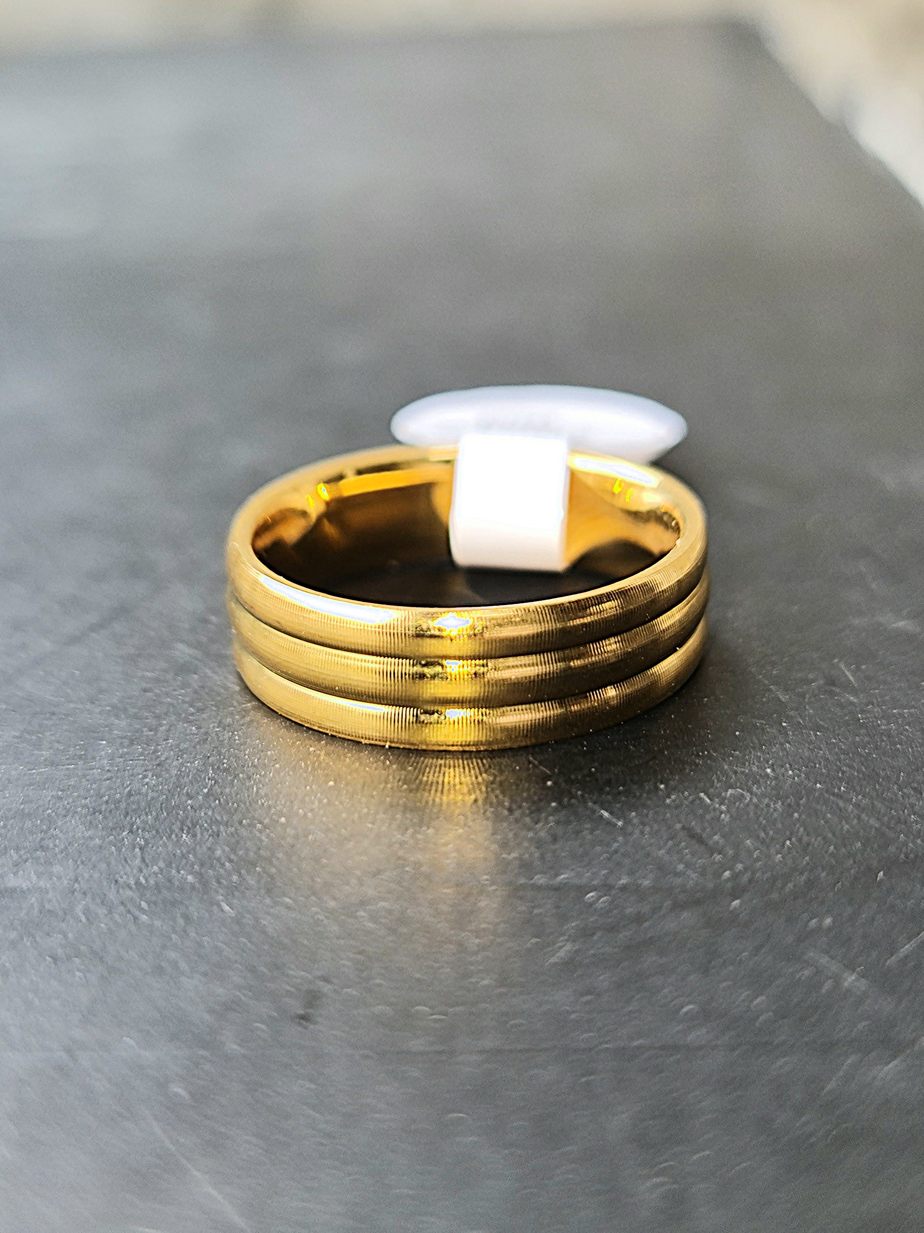 Gold Toned Triple Grooved Stainless Steel Band