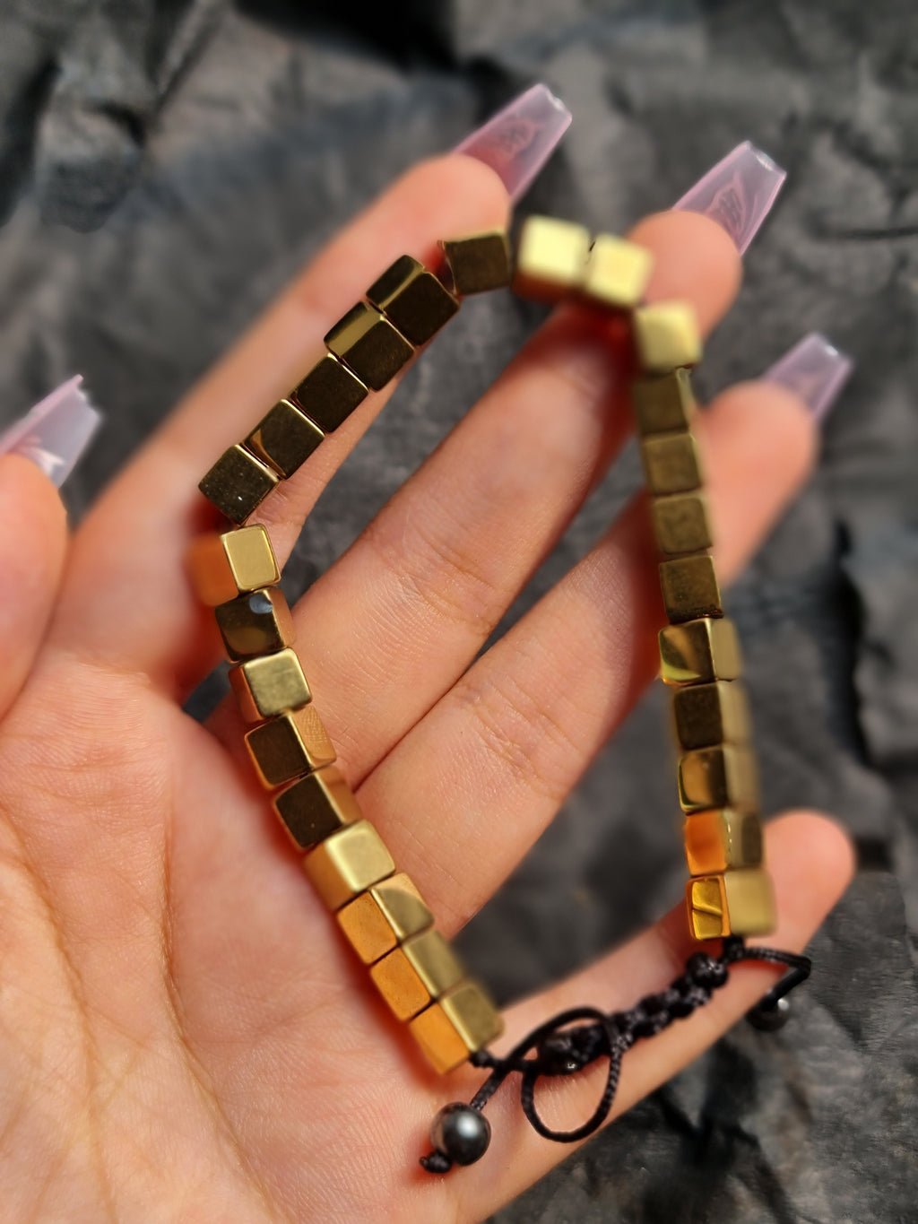 Matte Gold Cube Bead Adjustable Bracelet