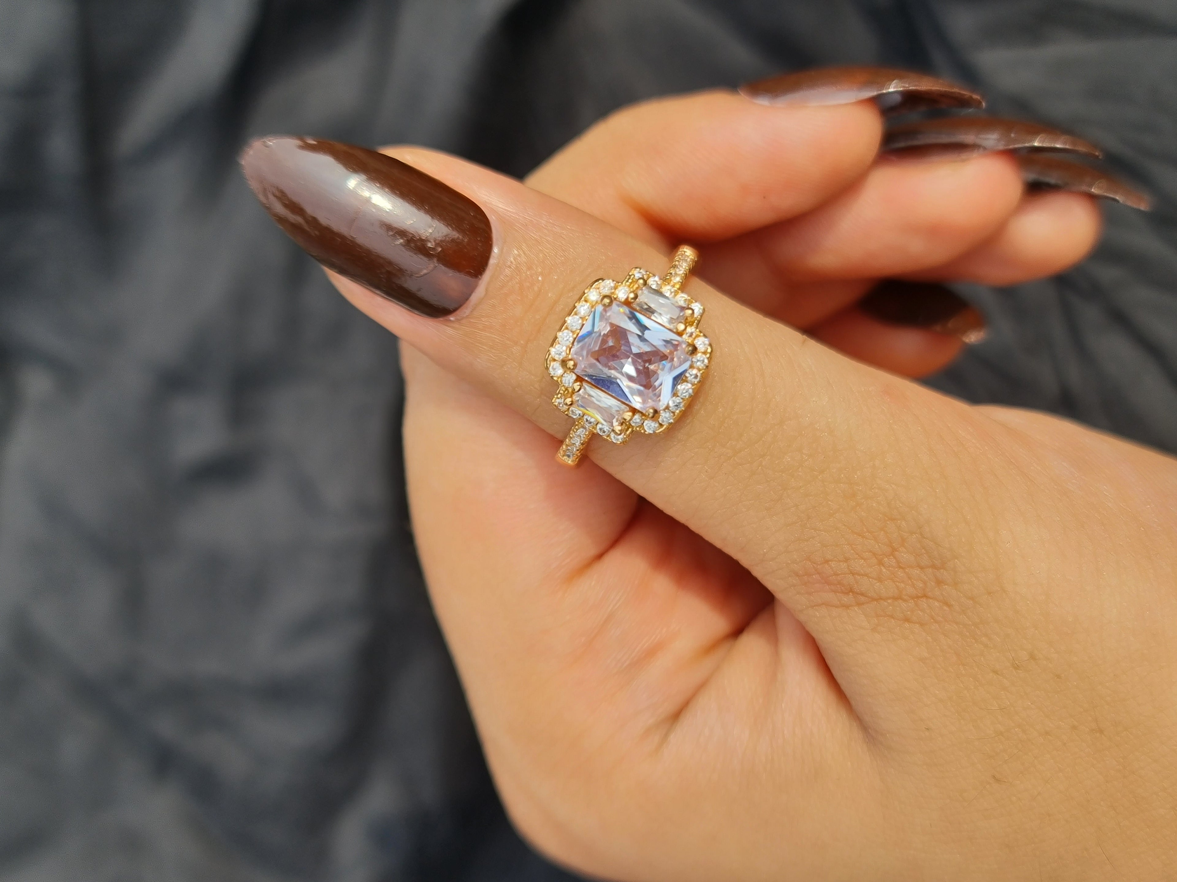 Golden Princess-Cut Cubic Zirconia Halo Ring