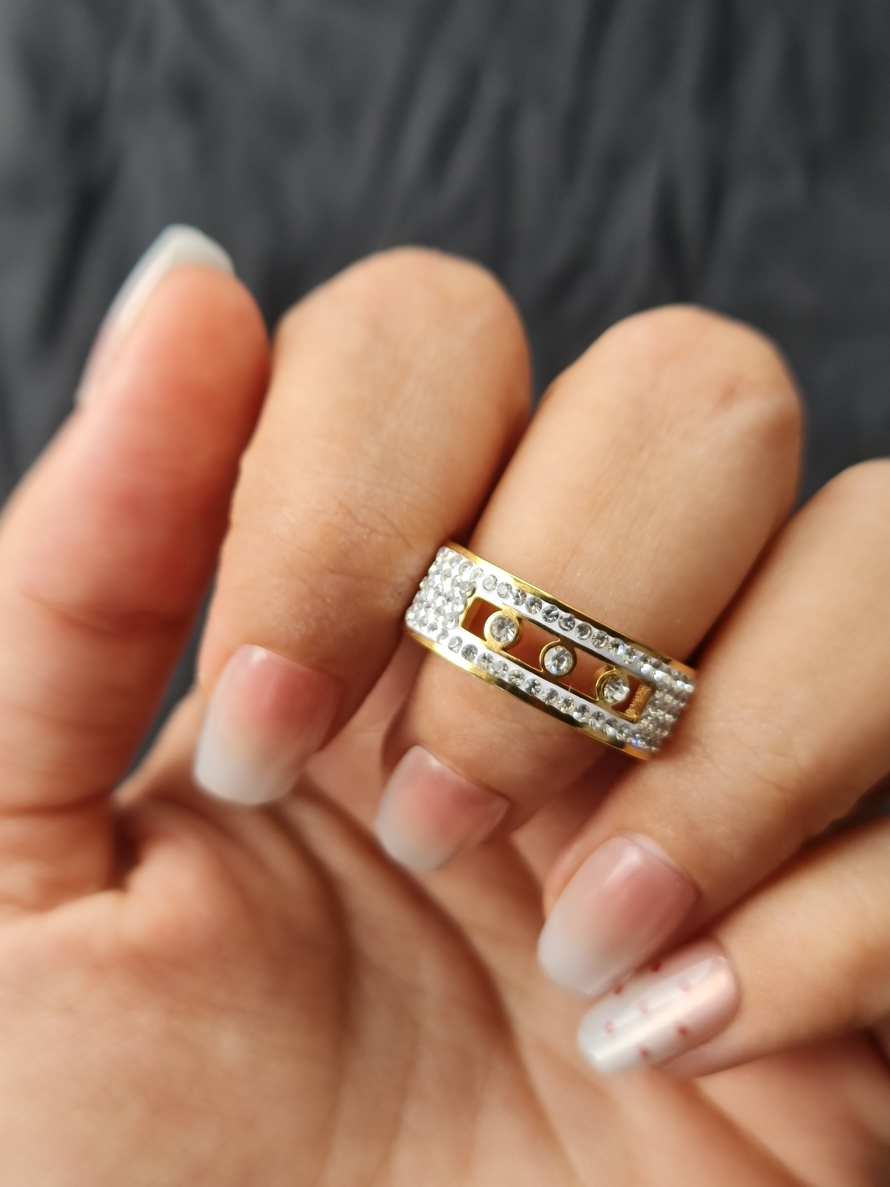 Stainless Steel Gold-Toned Pavè Ring