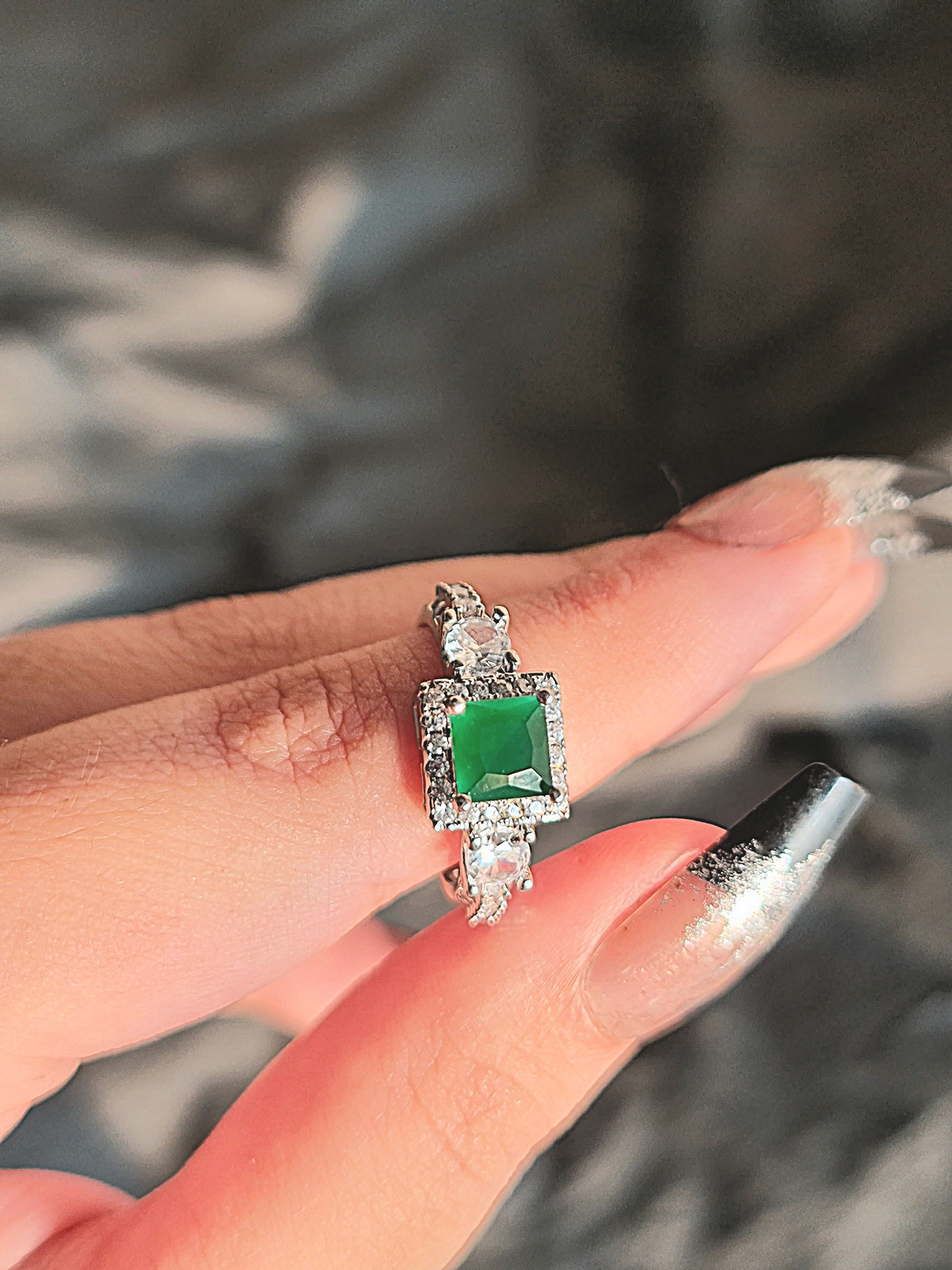 Emerald Green Halo Ring