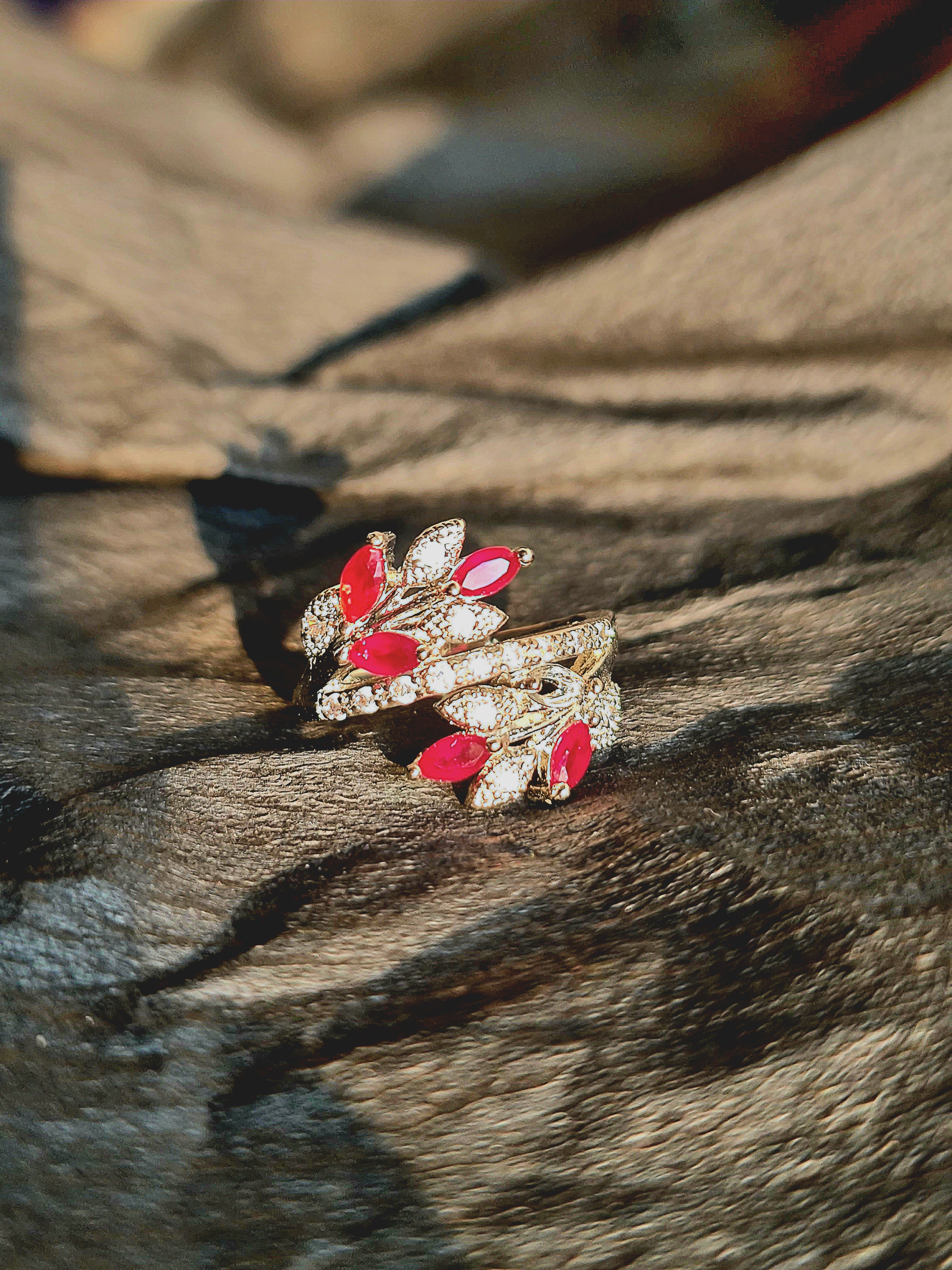 Vibrant Floral Red Stones Zircon Ring