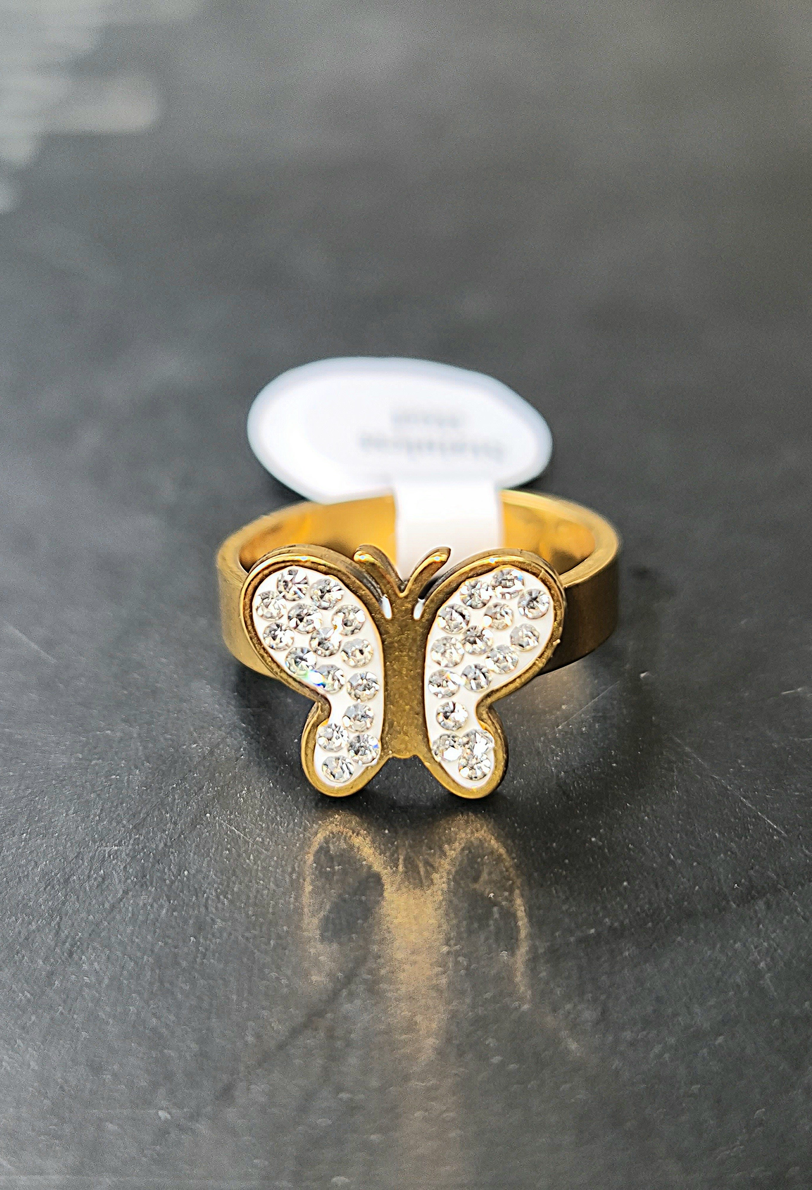 Stainless steel Butterly Ring with Pave Crystals