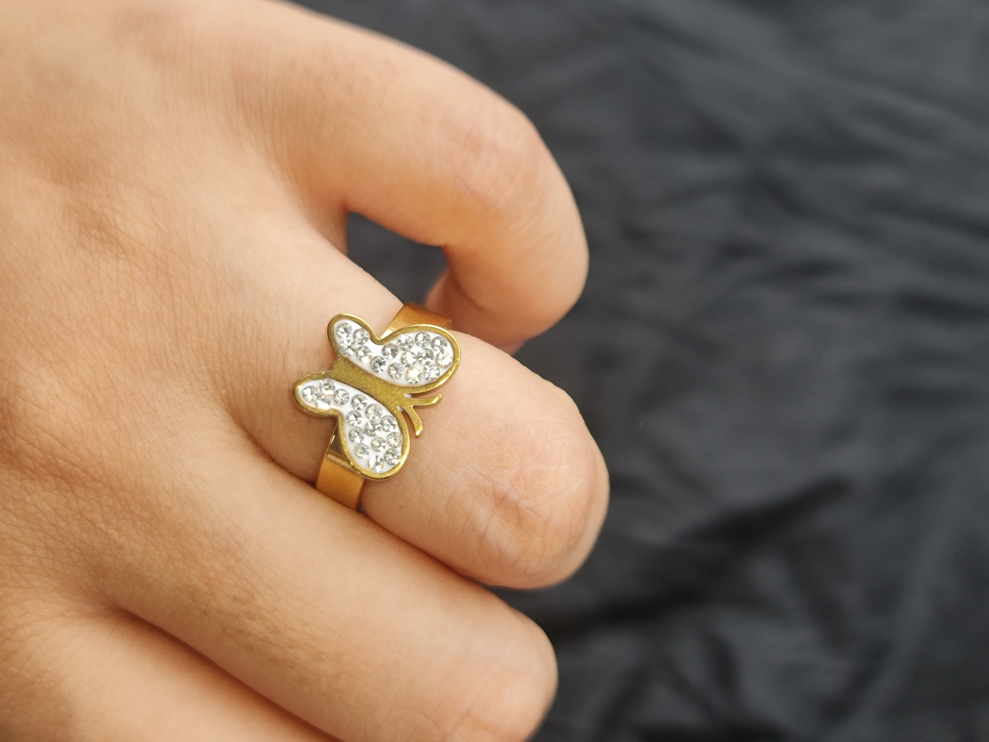 Stainless steel Butterly Ring with Pave Crystals