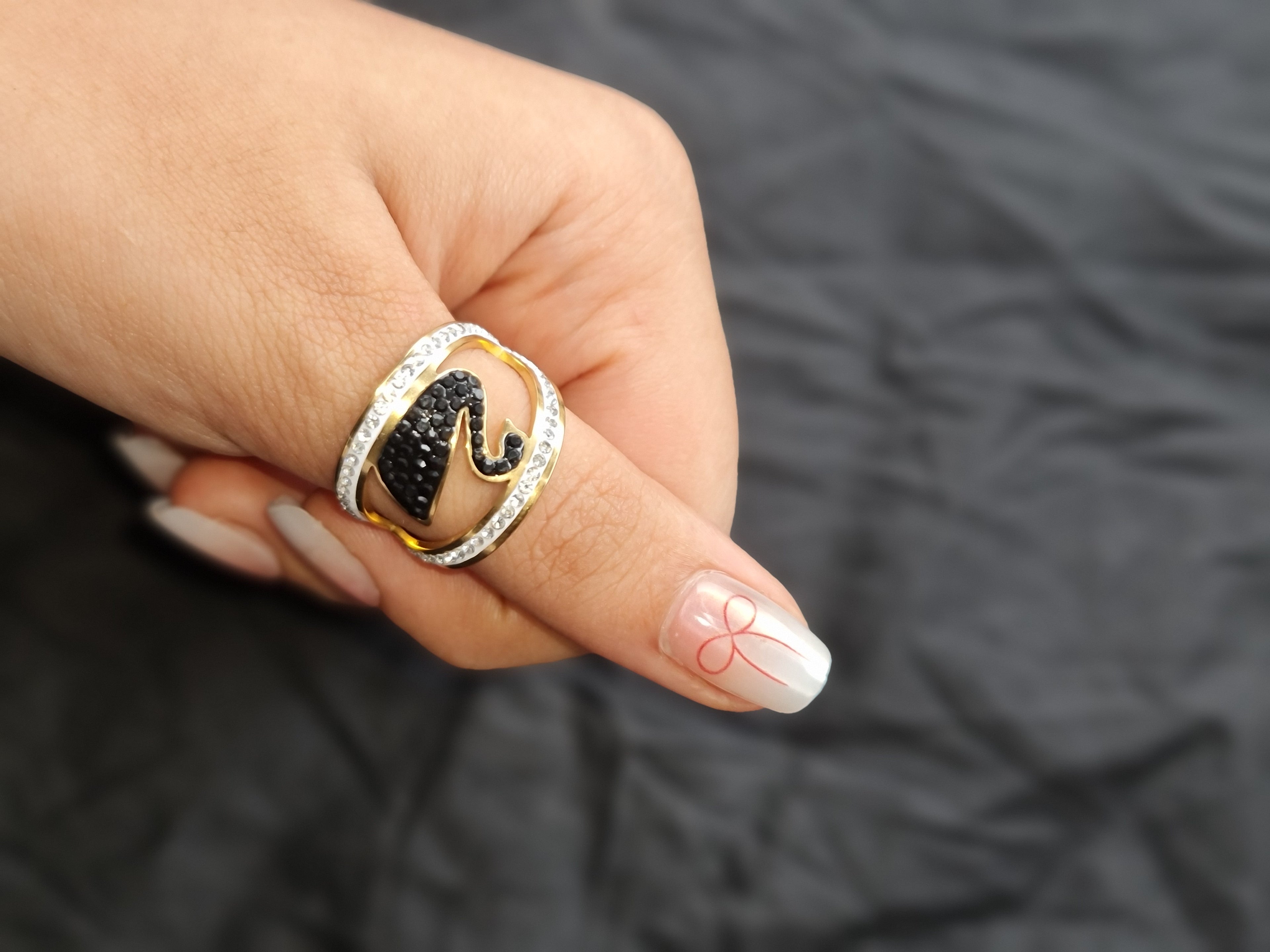 Swan Ring with Pave Crystals Stainless Steel