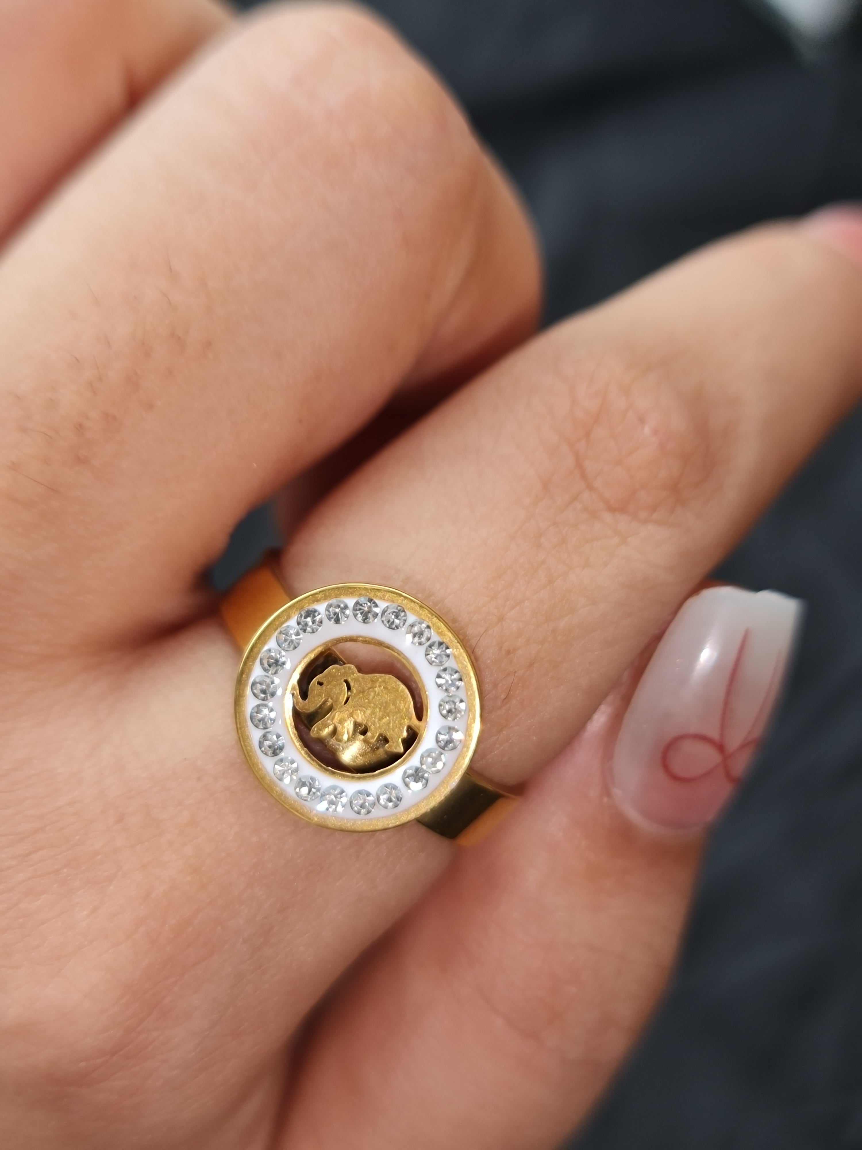 Gold-Toned Ring with Elephant Stainless Steel