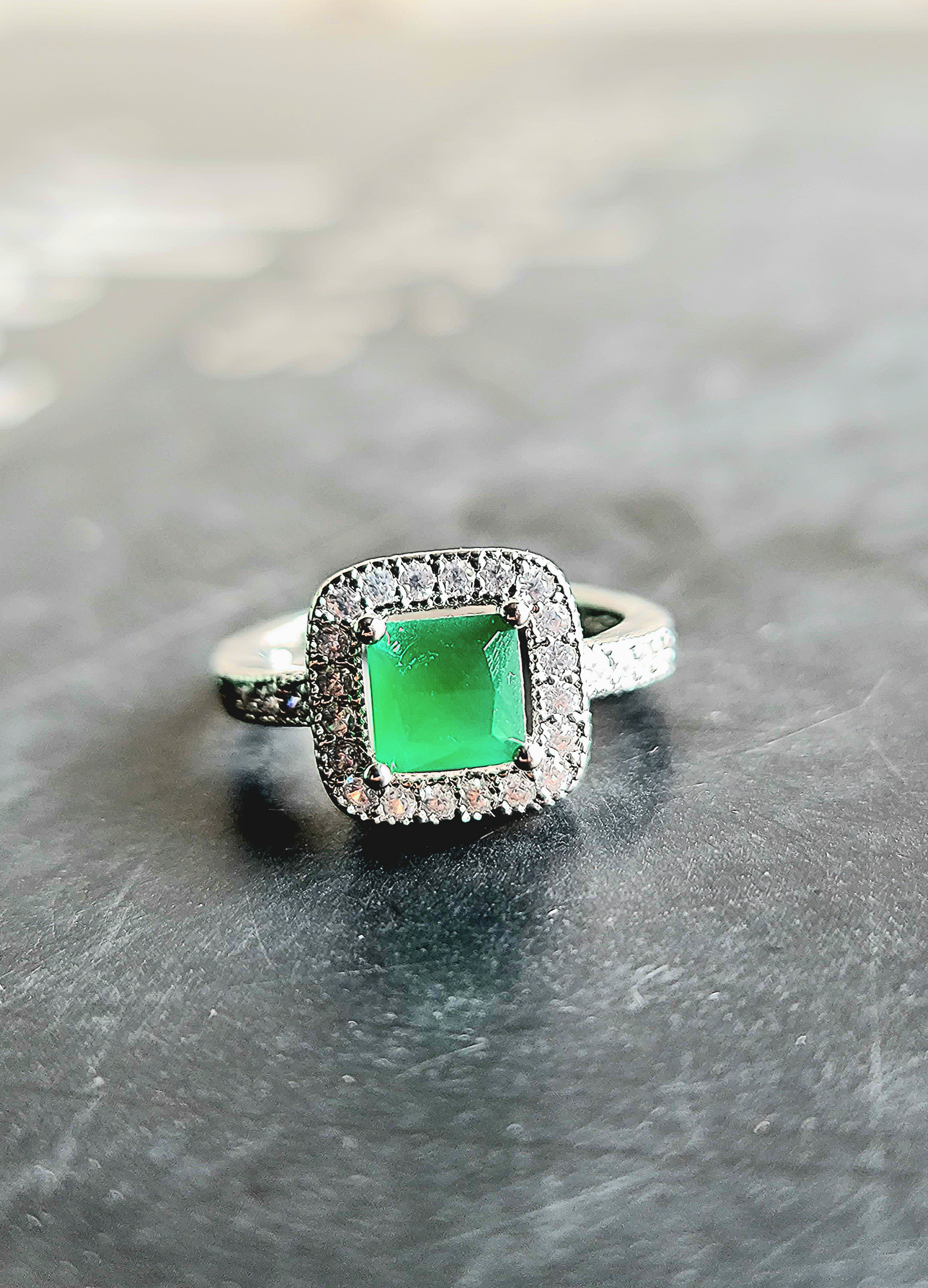 Emerald Green Halo Ring
