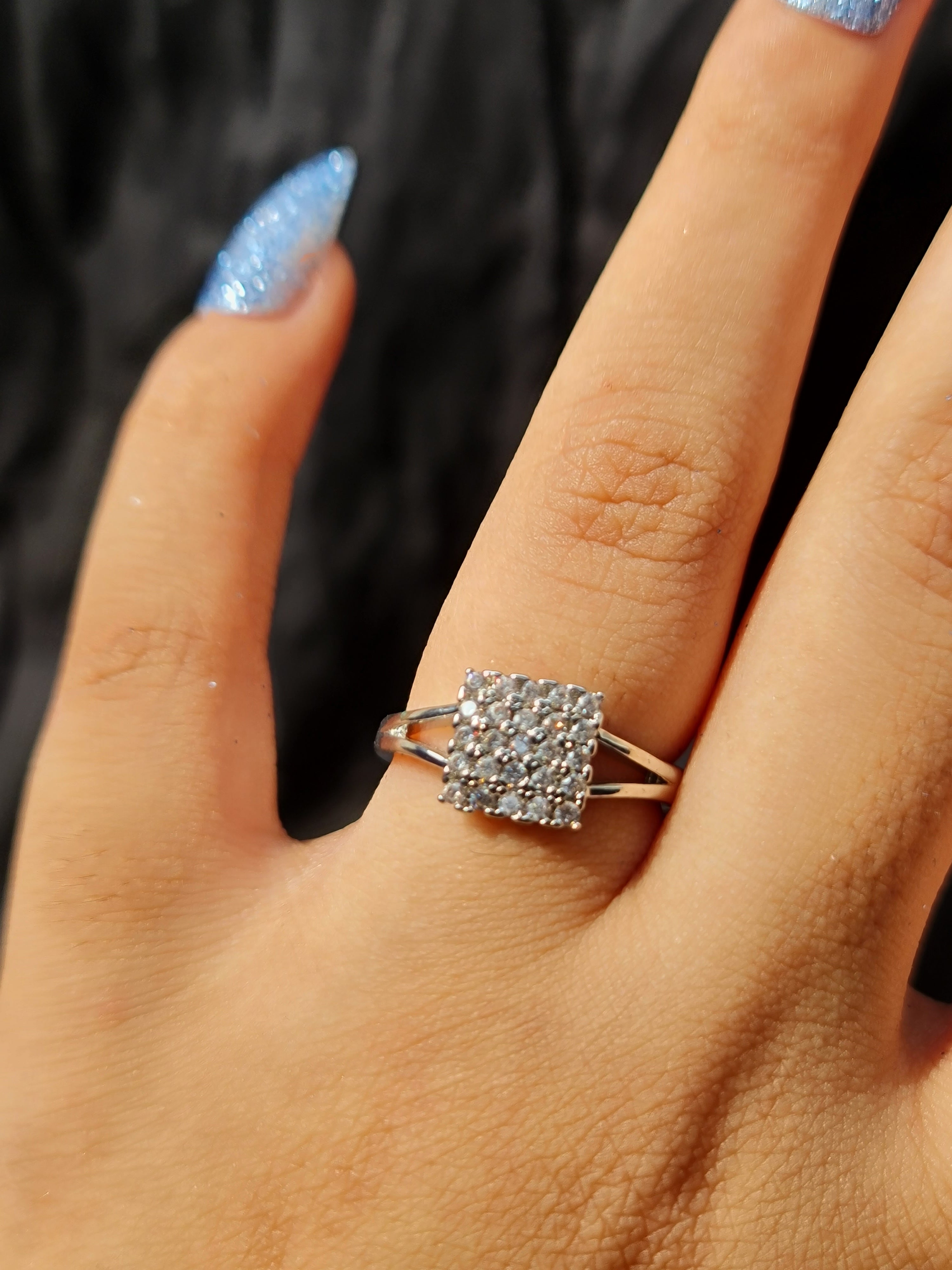 Square Cluster Silver Ring