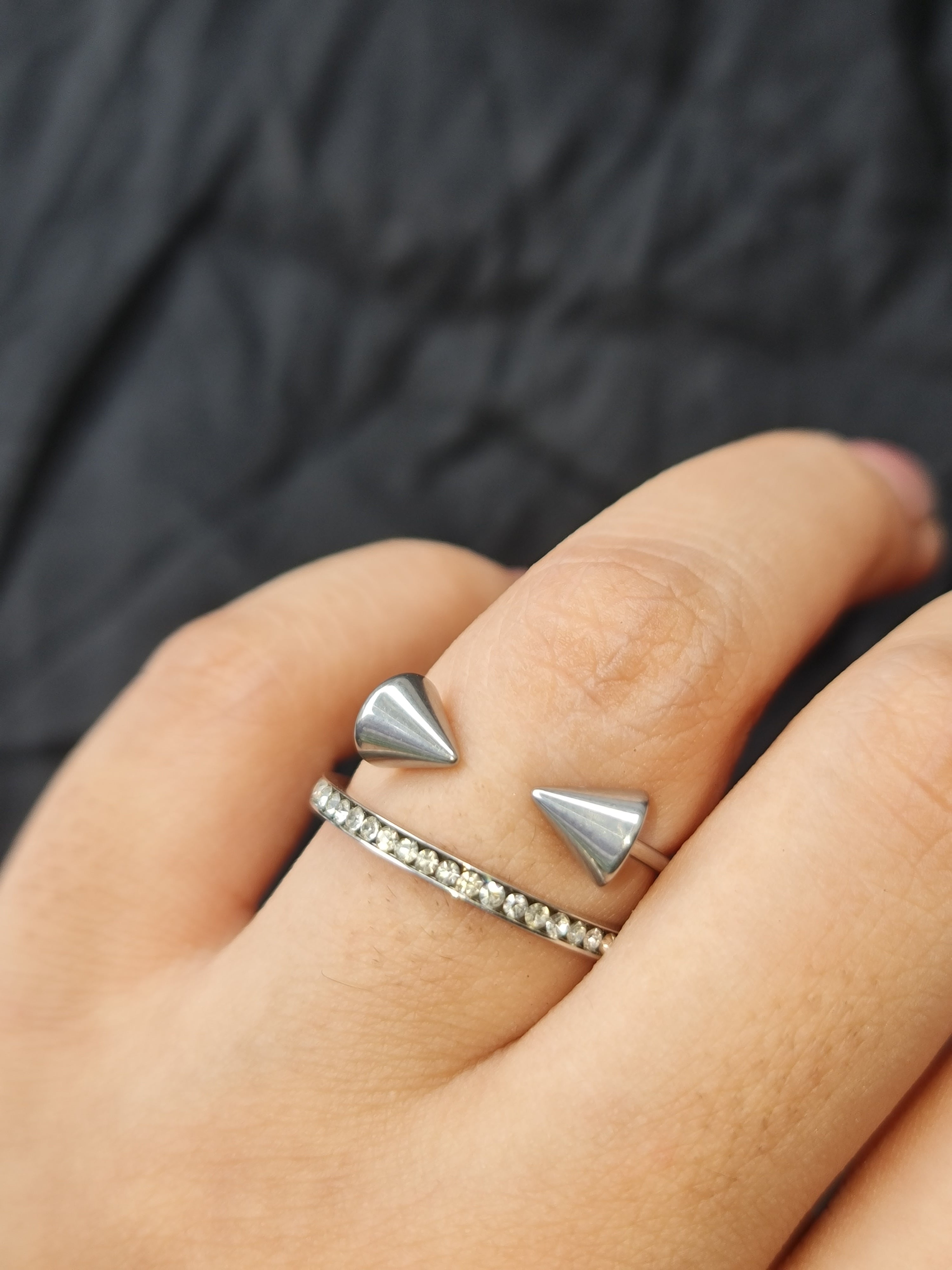 Silver Toned Spiked & Crystal Stainless Steel Ring
