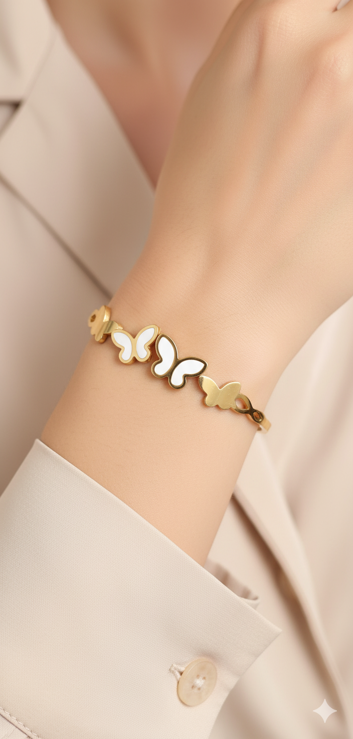 Golden Toned Stainless Steel Butterfly Bracelet