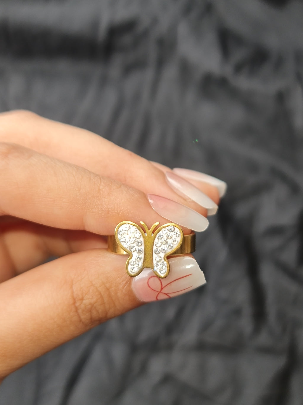 Stainless steel Butterly Ring with Pave Crystals