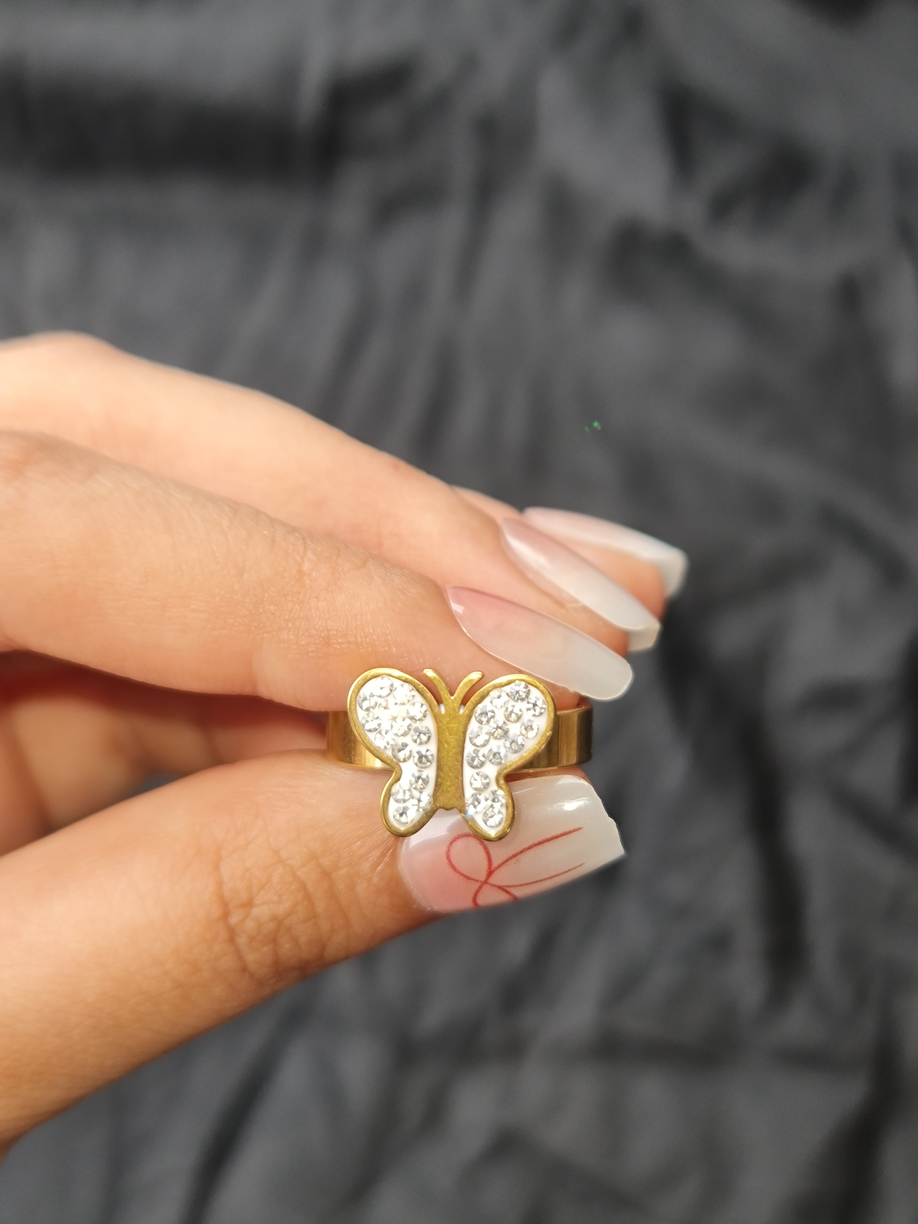 Stainless steel Butterly Ring with Pave Crystals