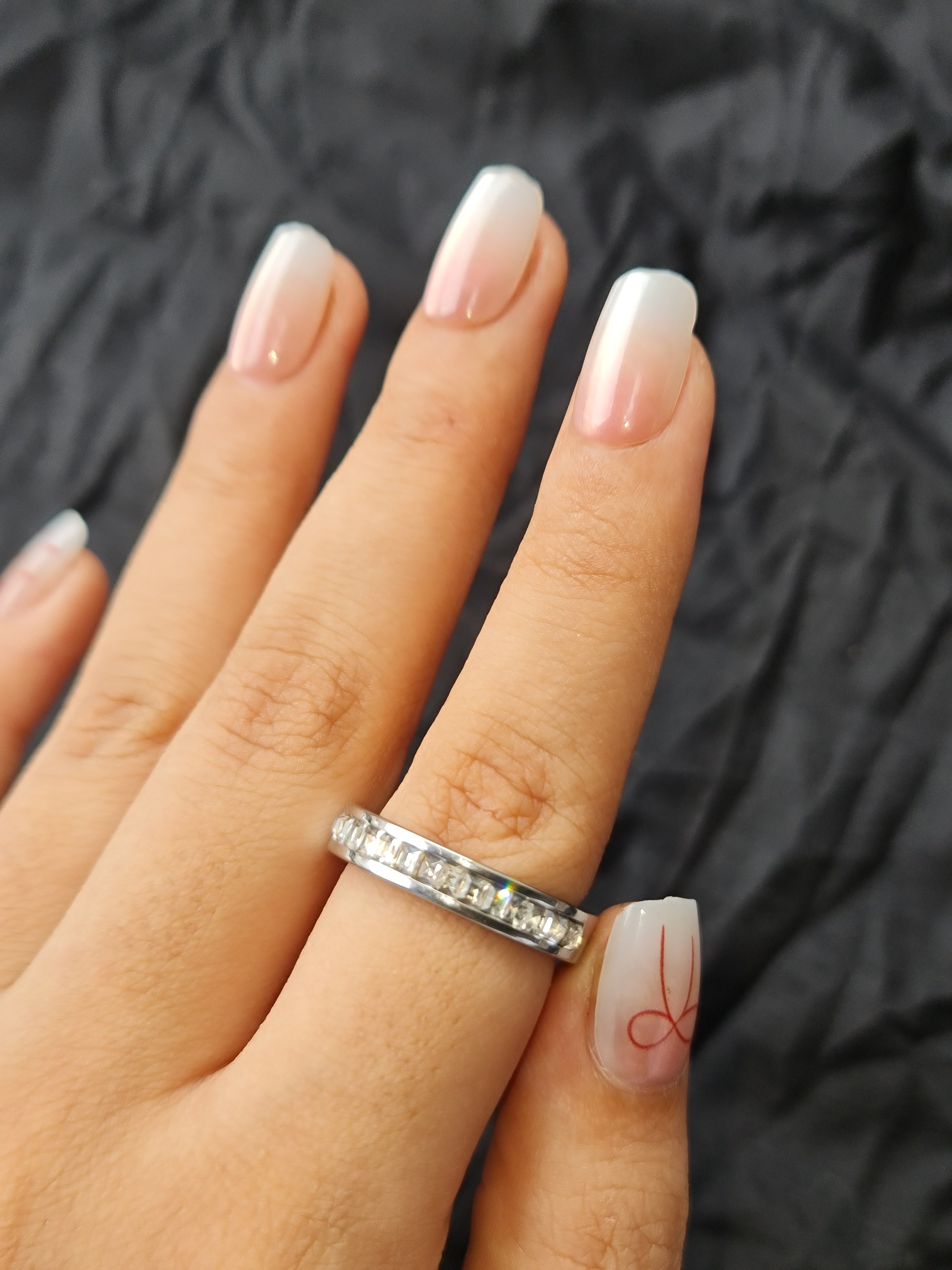 Roman Numeral Band Ring with Pave Crystals Stainless Steel