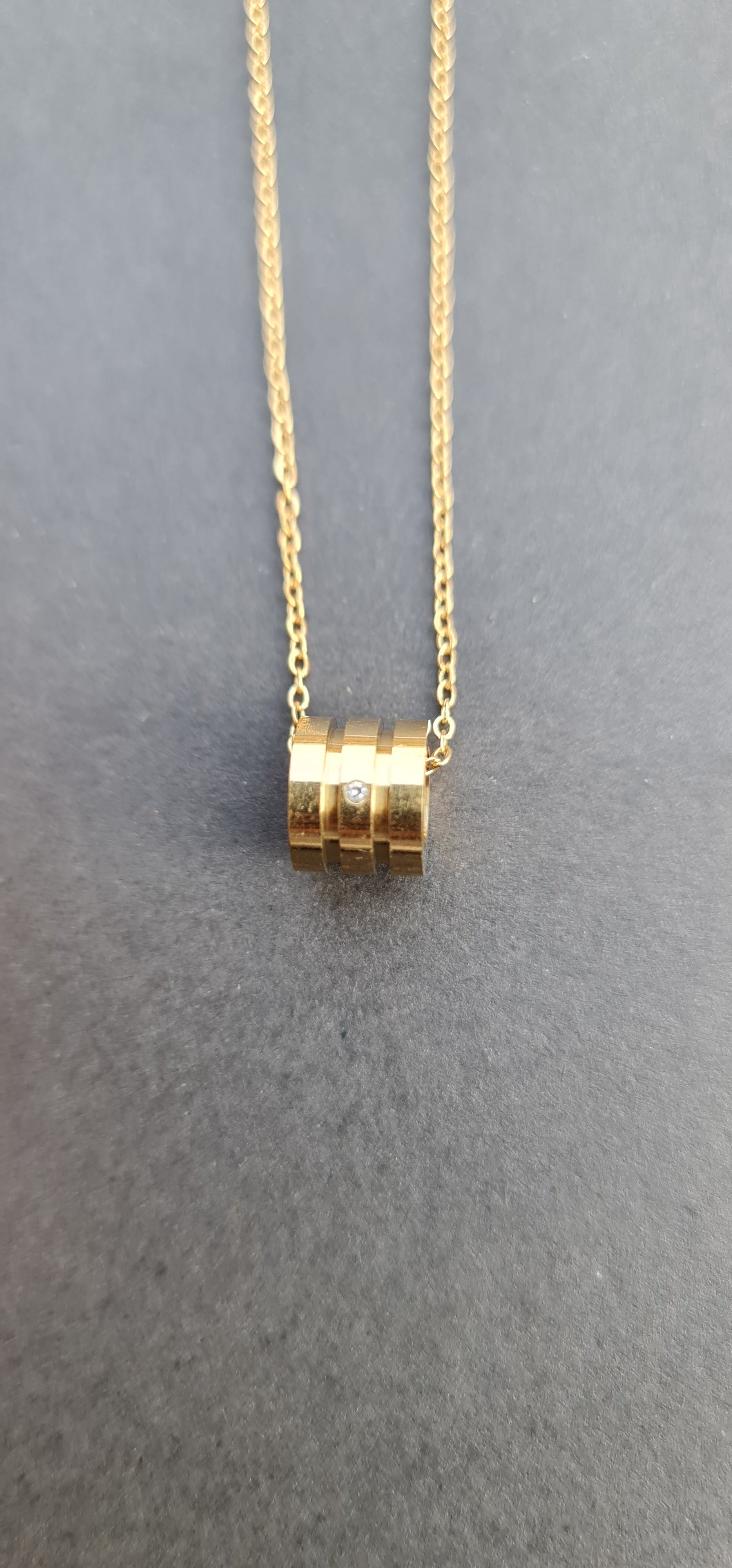 Gold-Toned Stainless Steel Cylinder Pendant Necklace