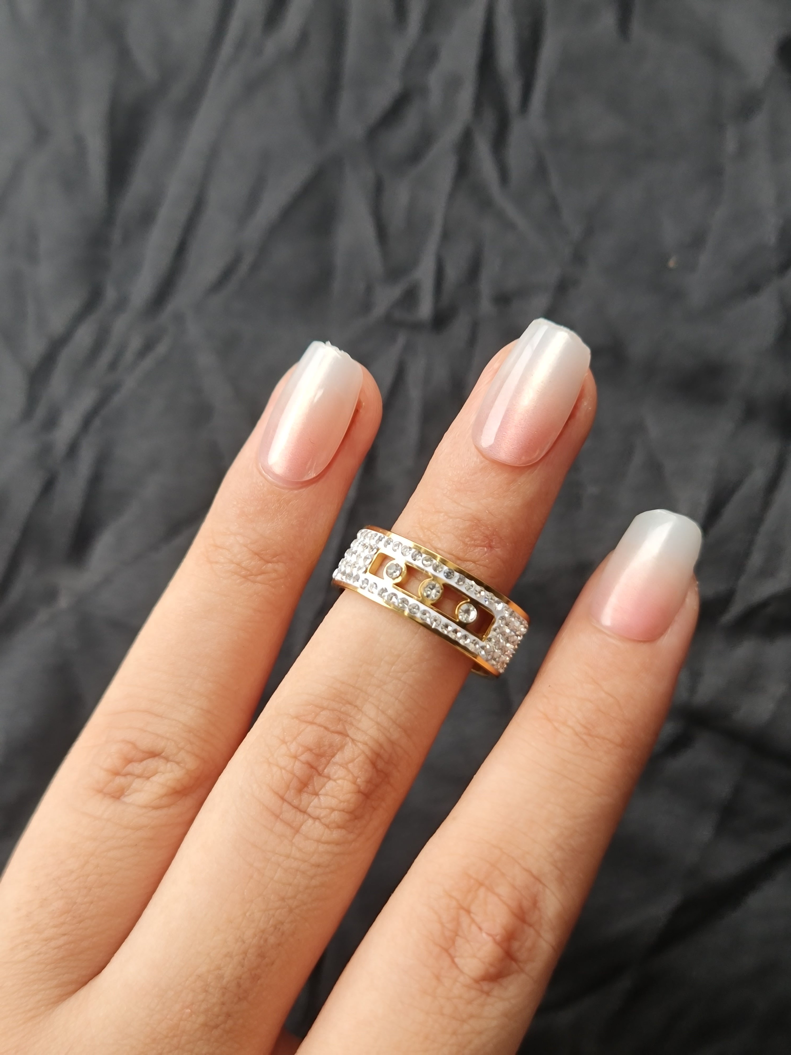 Stainless Steel Gold-Toned Pavè Ring