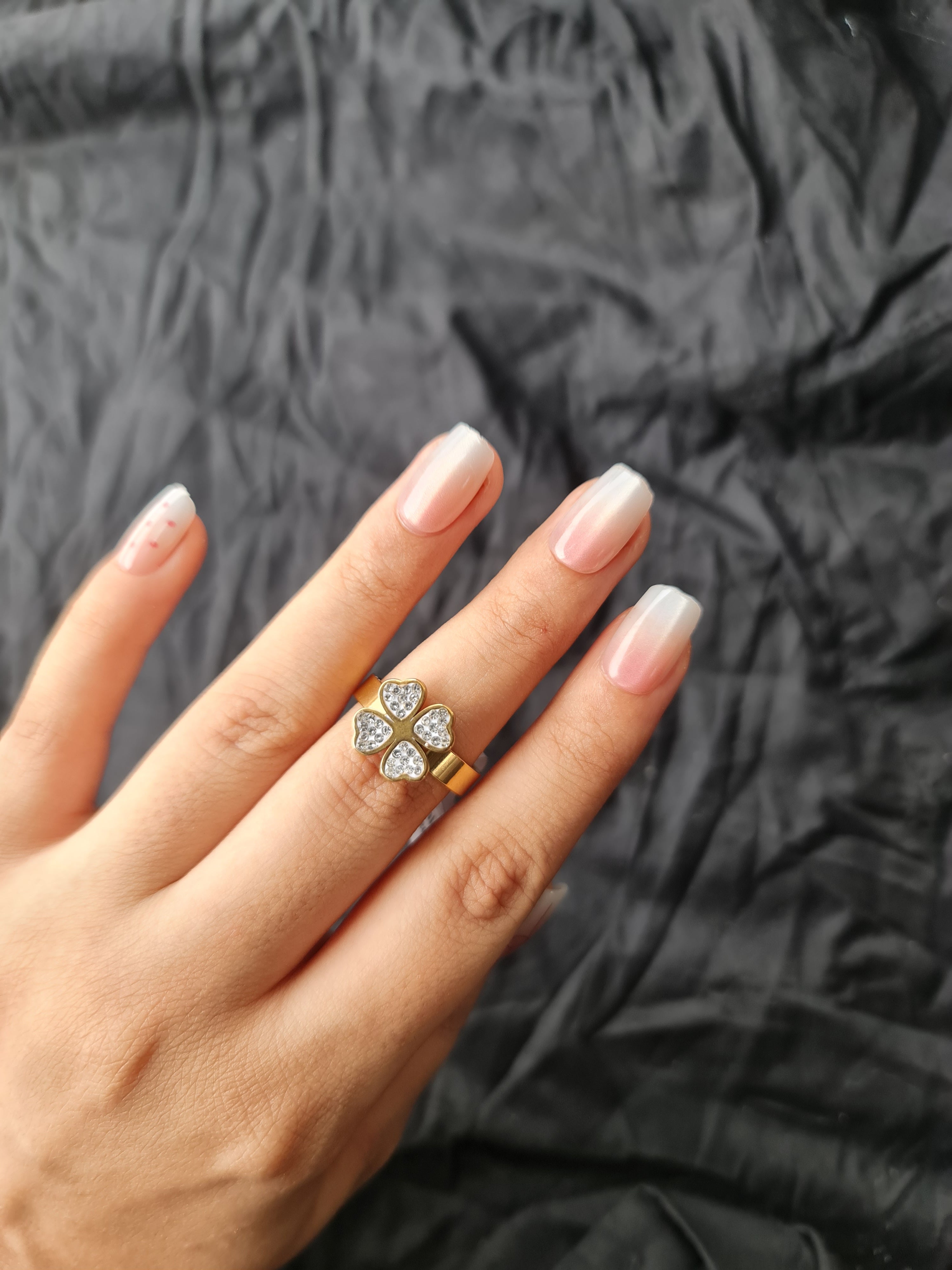 Stainless Steel Gold Toned Four Leaf Clover Ring