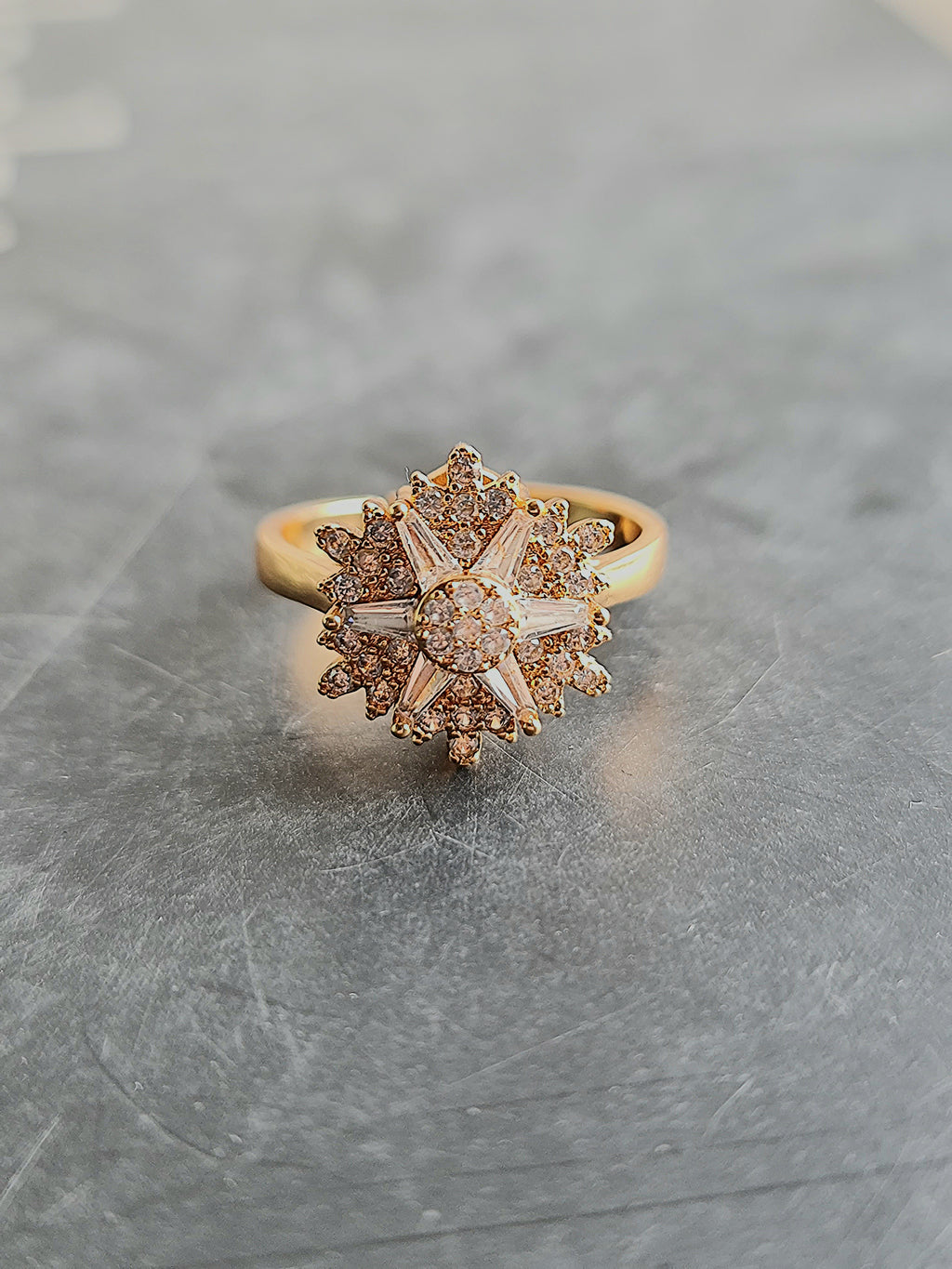 Elegant Starbust Zircon Golden Ring