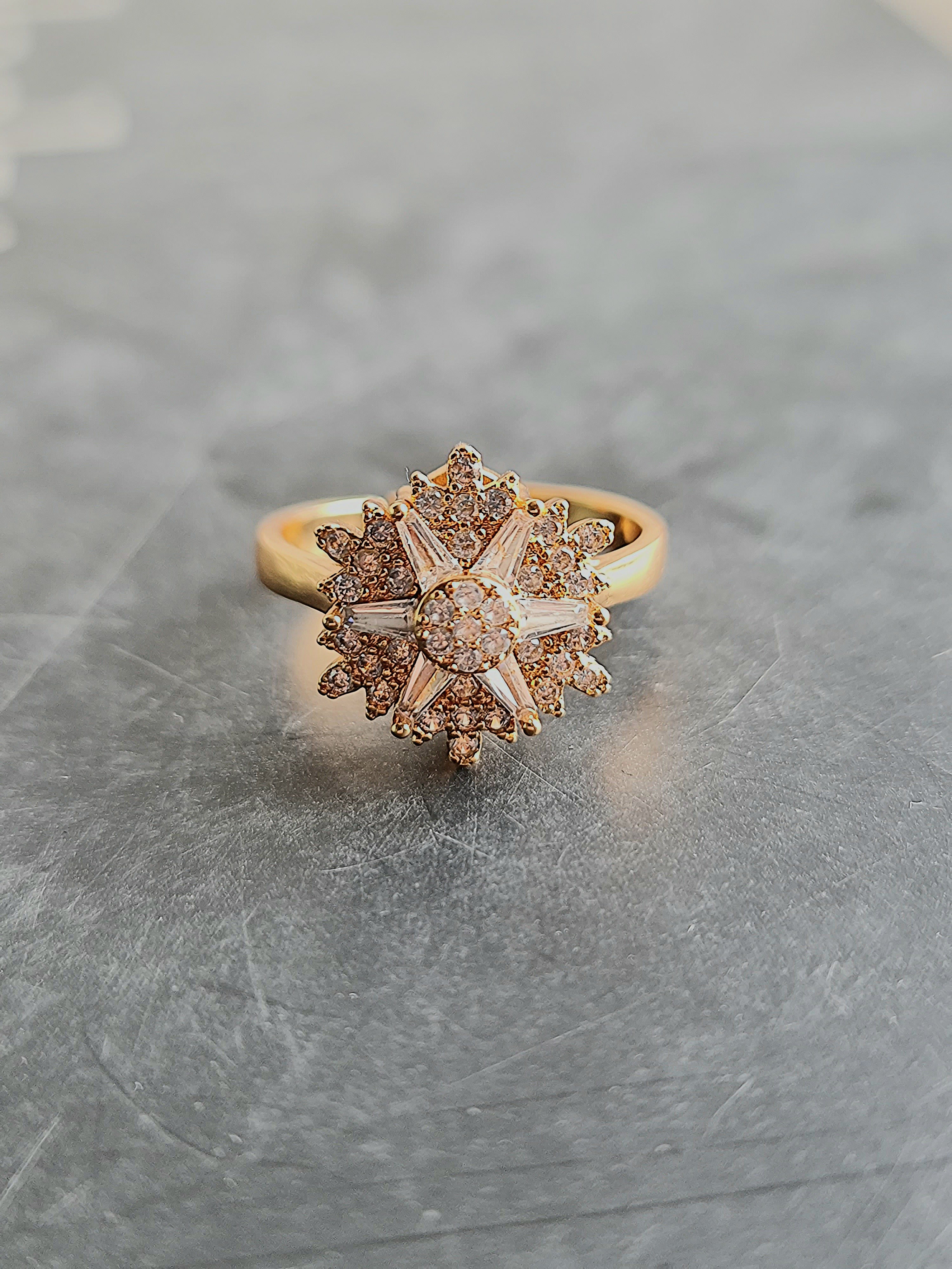 Elegant Starbust Zircon Golden Ring