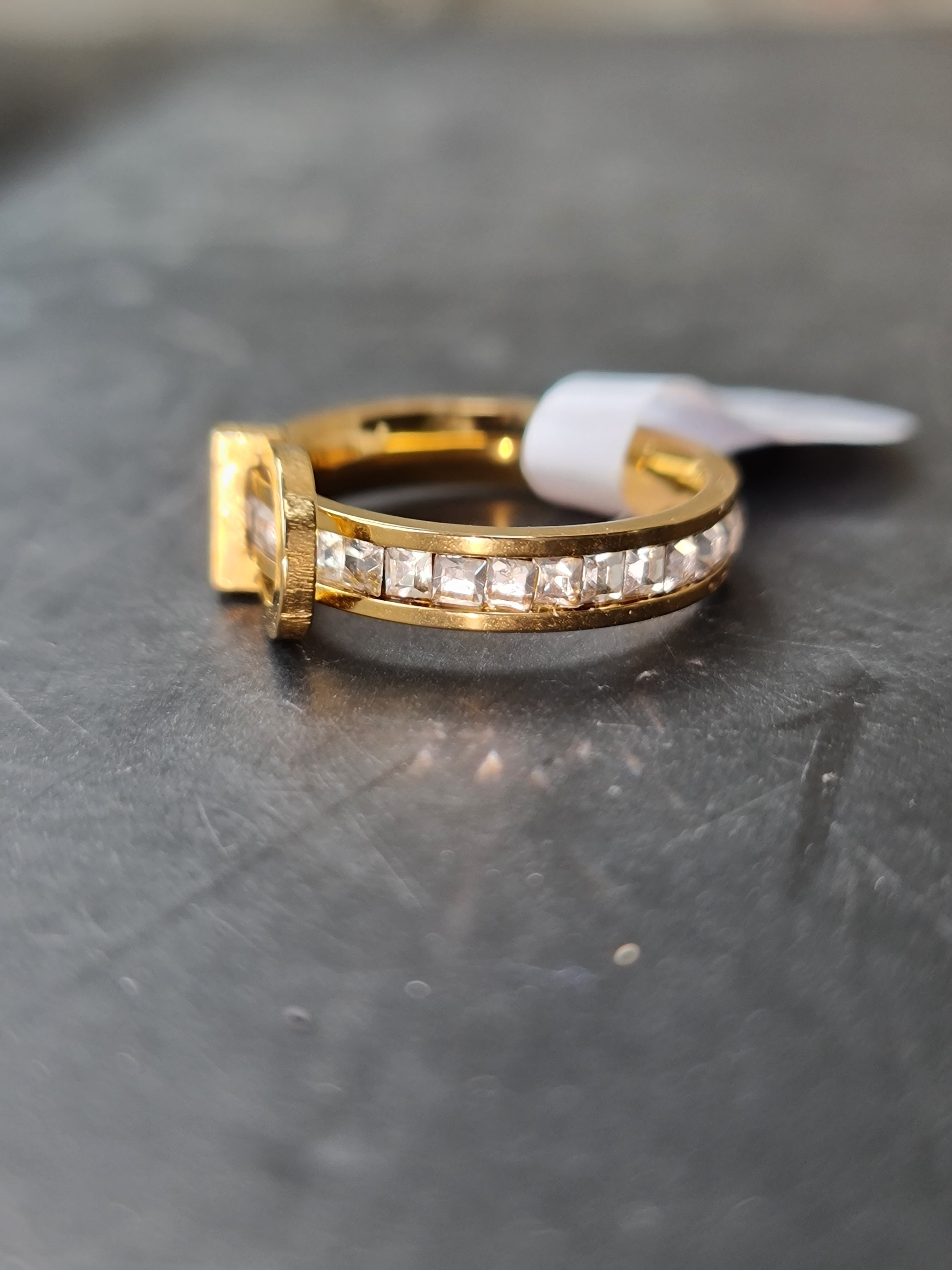 Stainless Steel Gold Toned Buckel Ring