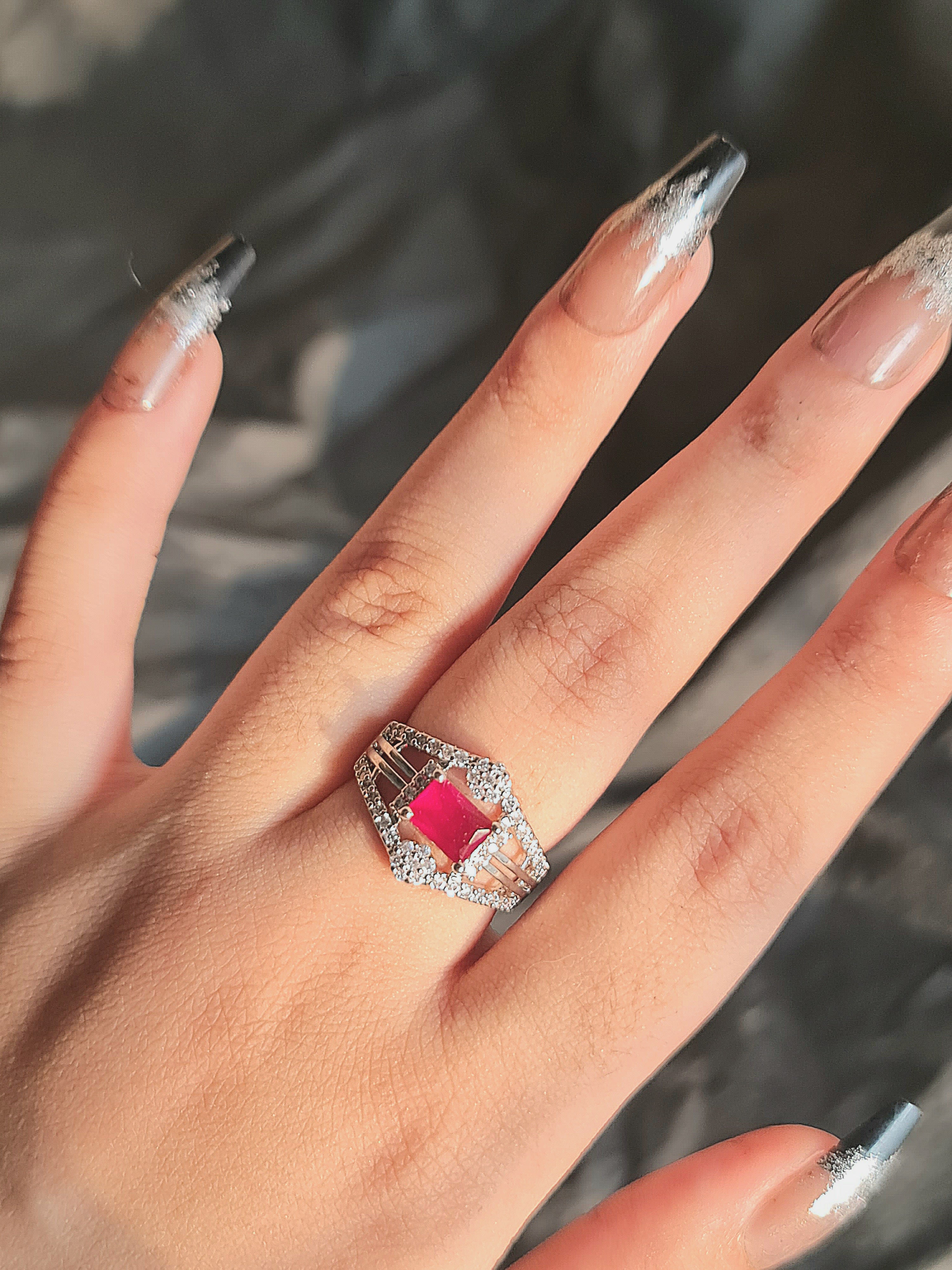 Vibrant Rectangular Cut Ruby Silver Ring