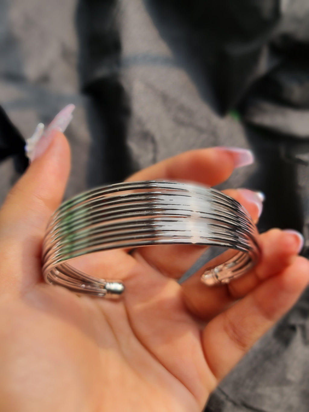 Multi Strand Silver Tone Bangle & Ring Set