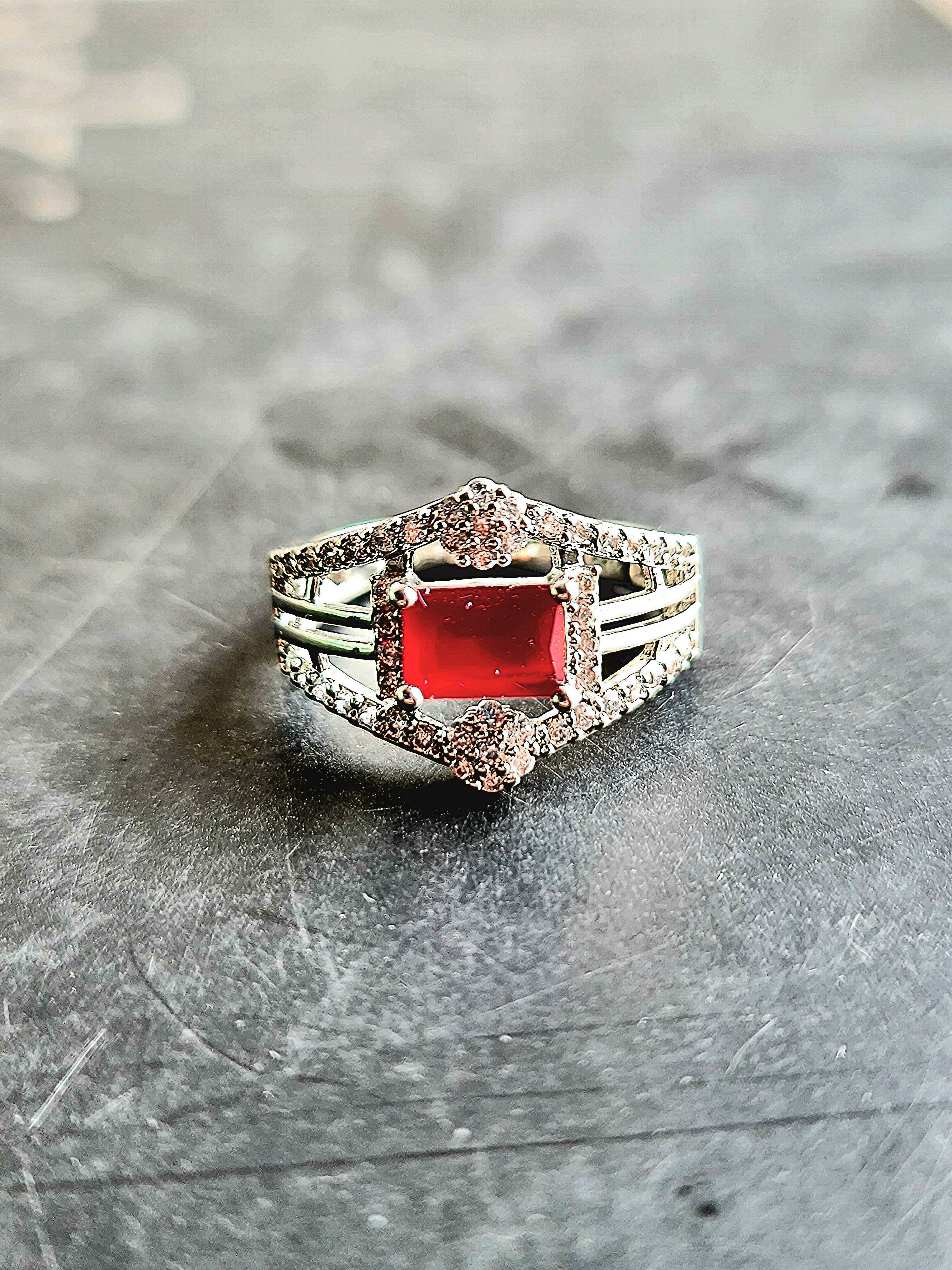 Vibrant Rectangular Cut Ruby Silver Ring