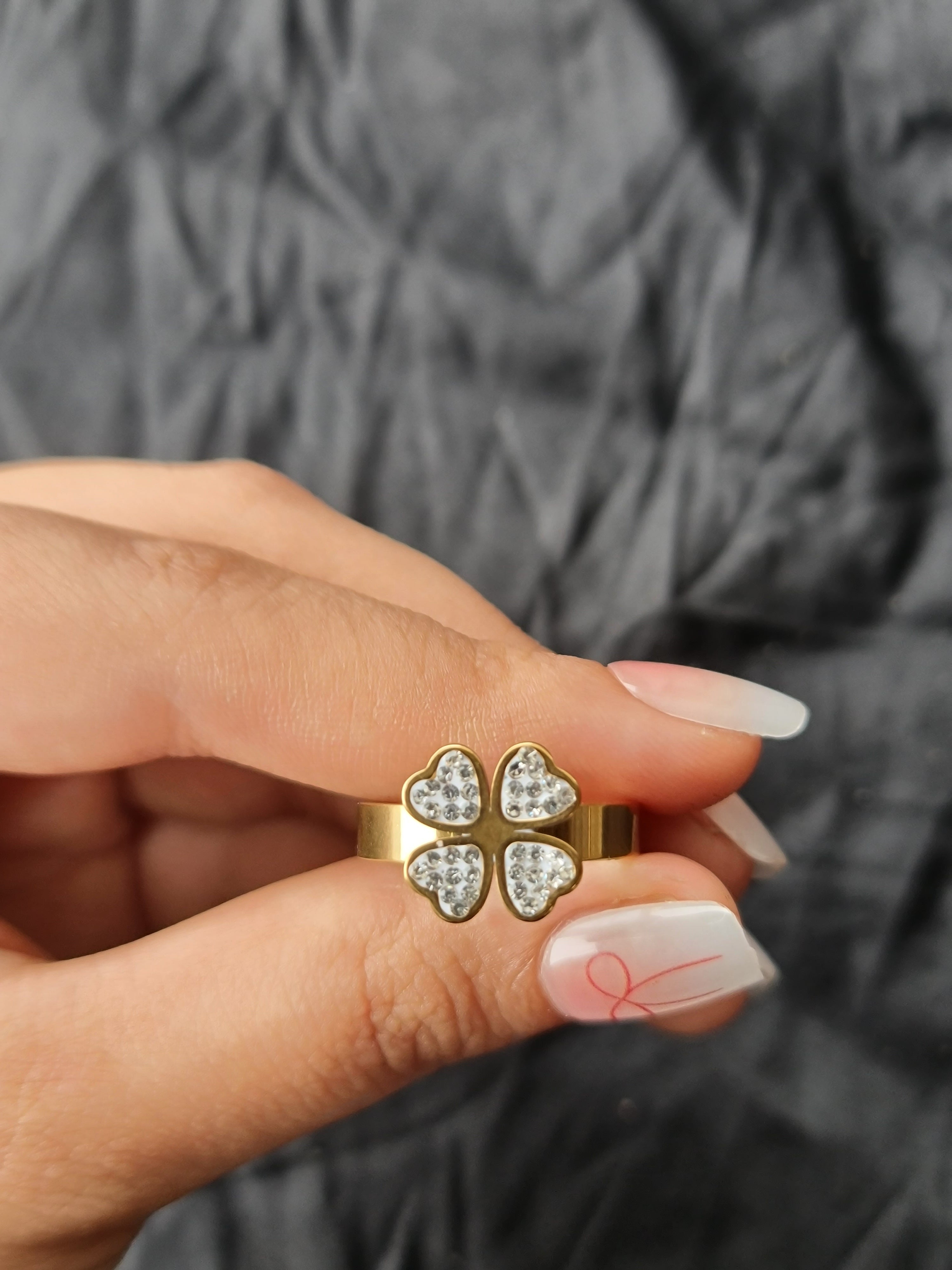 Stainless Steel Gold Toned Four Leaf Clover Ring