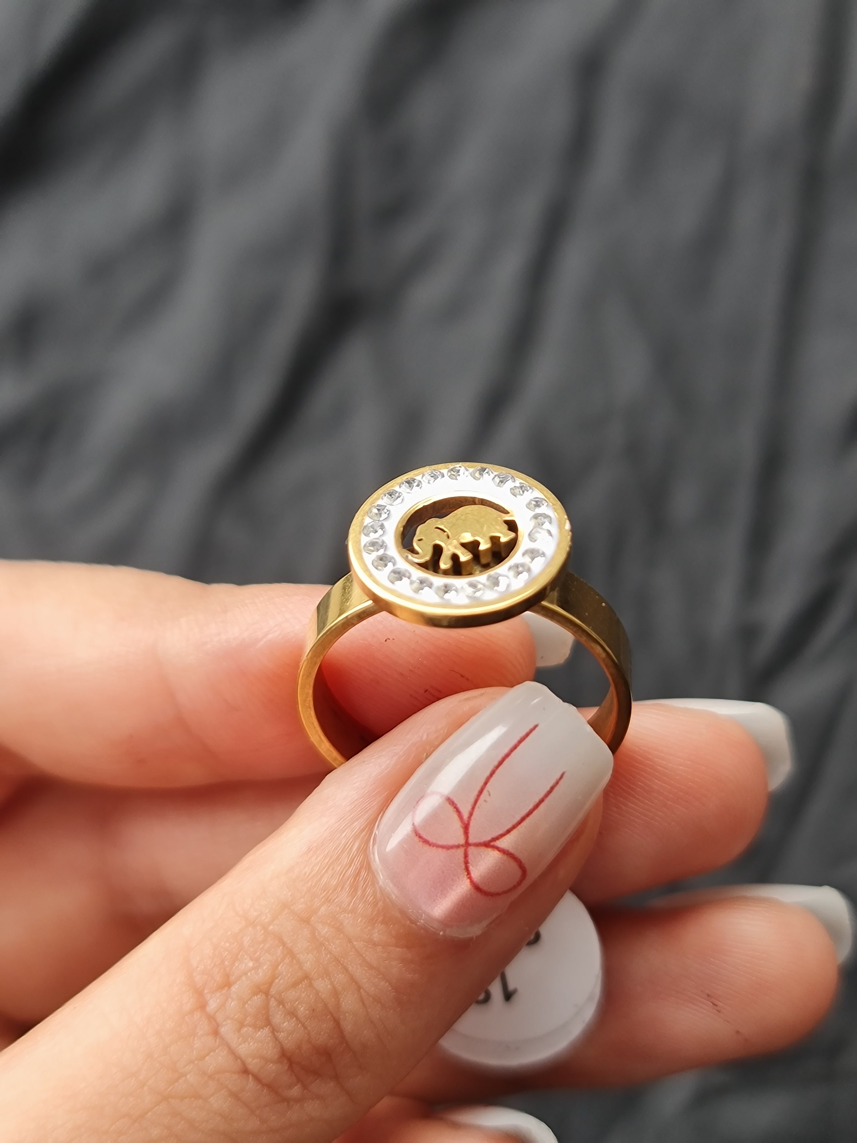 Gold-Toned Ring with Elephant Stainless Steel