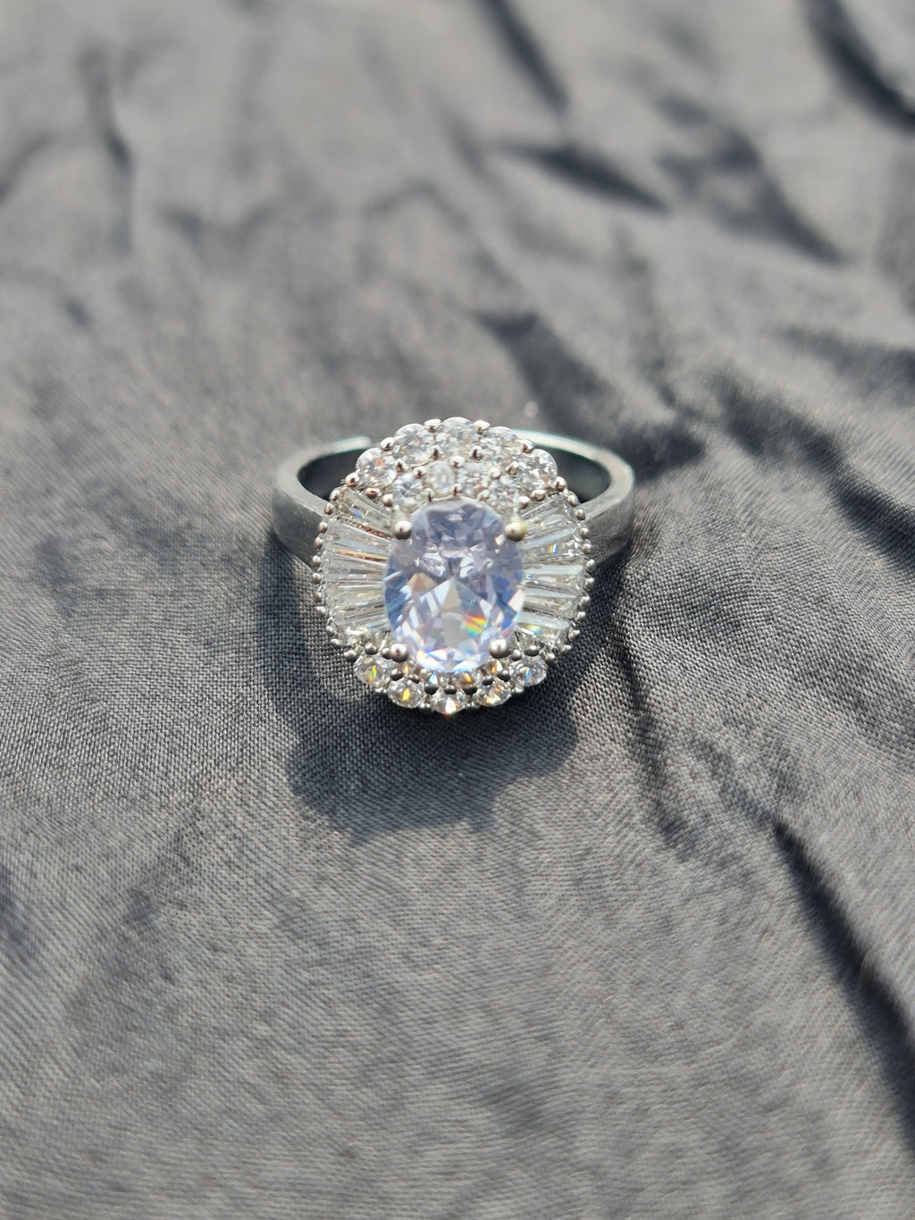 Sterling Silver Oval-Cut Zirconia Cluster Ring