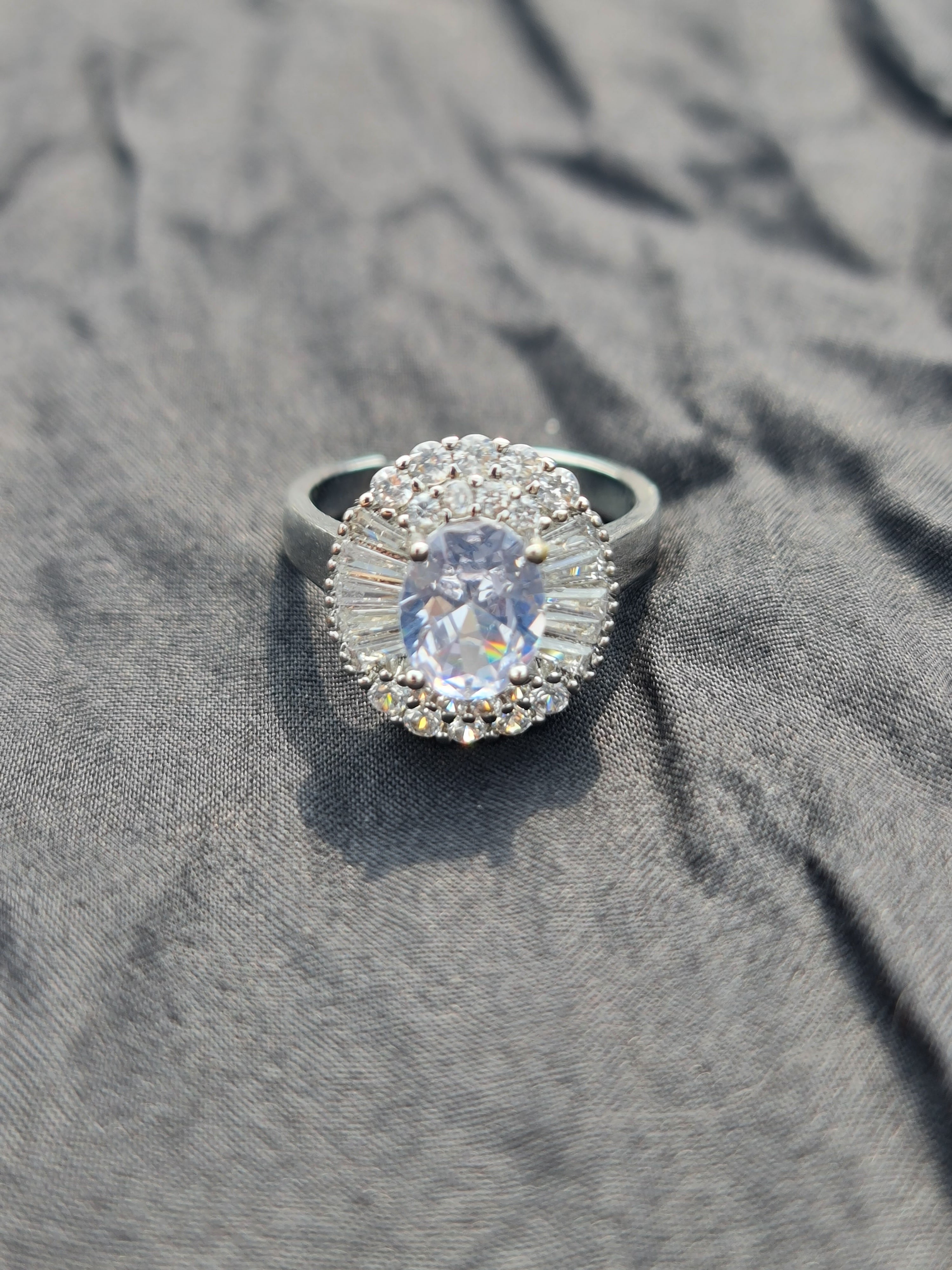 Sterling Silver Oval-Cut Zirconia Cluster Ring