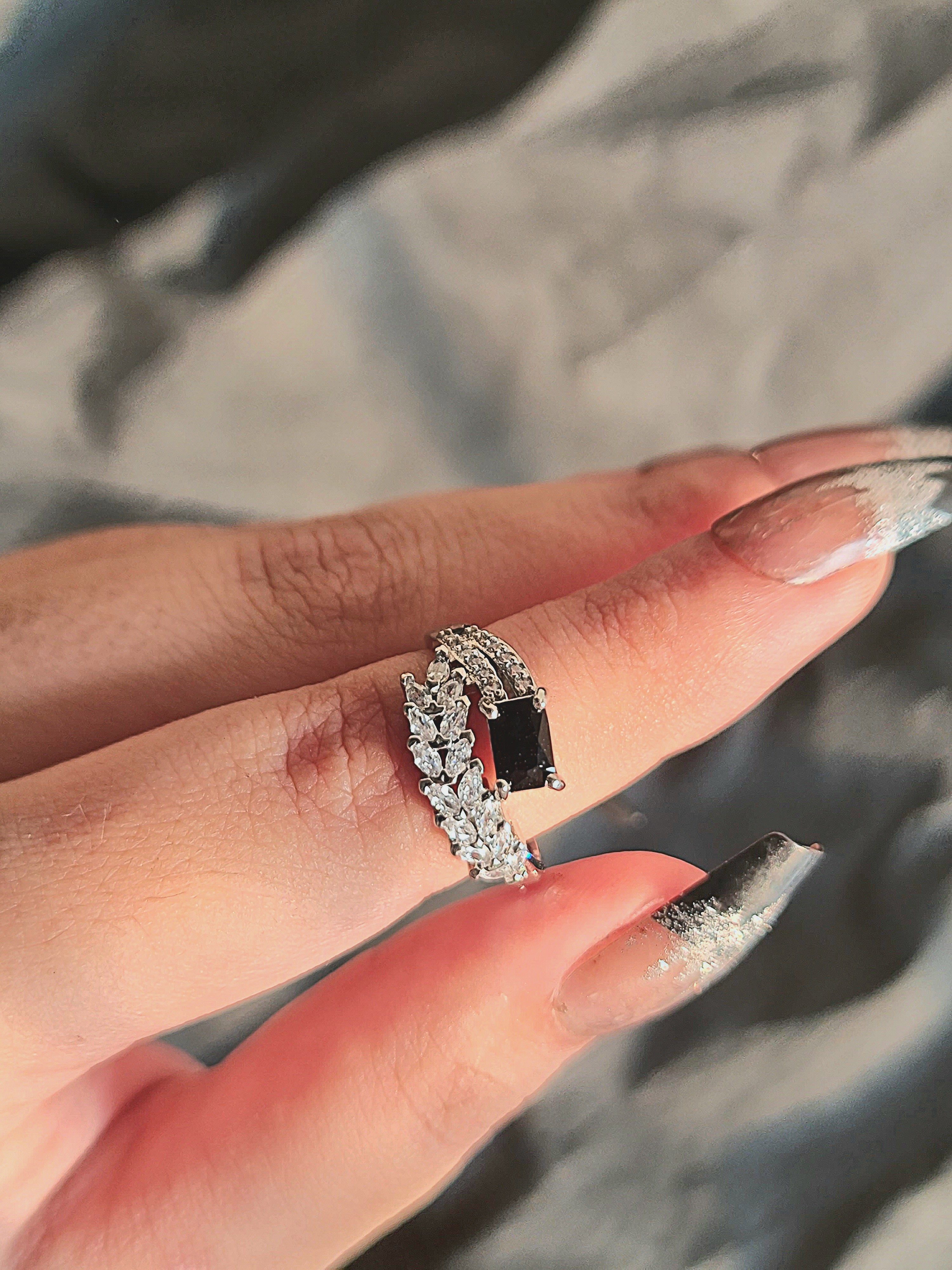 Sophisticated Black Zircon And Marquise Ring