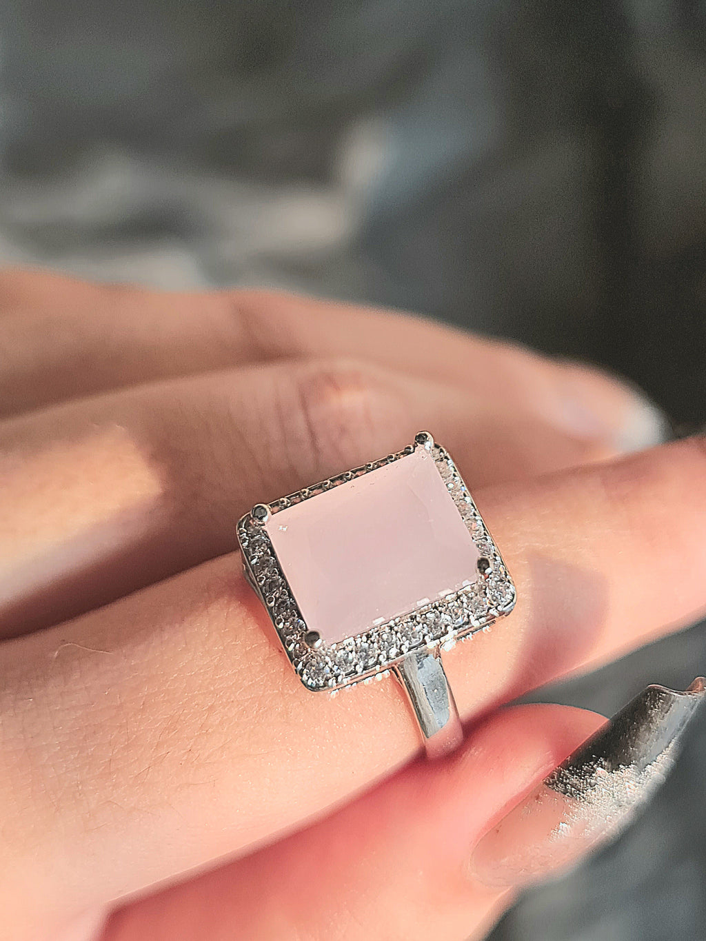 Elegant Rectangular Rose Quarts Ring