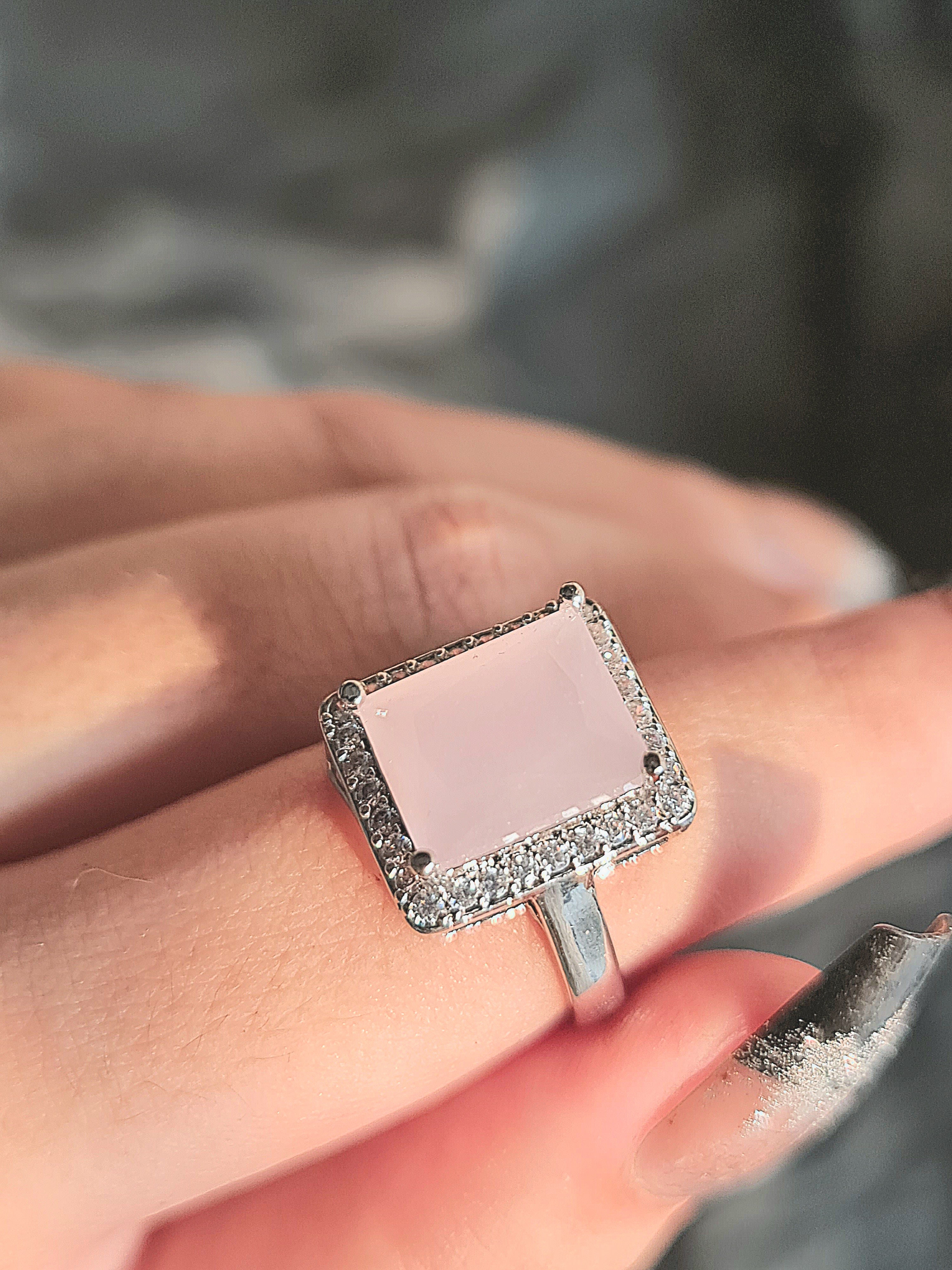 Elegant Rectangular Rose Quarts Ring