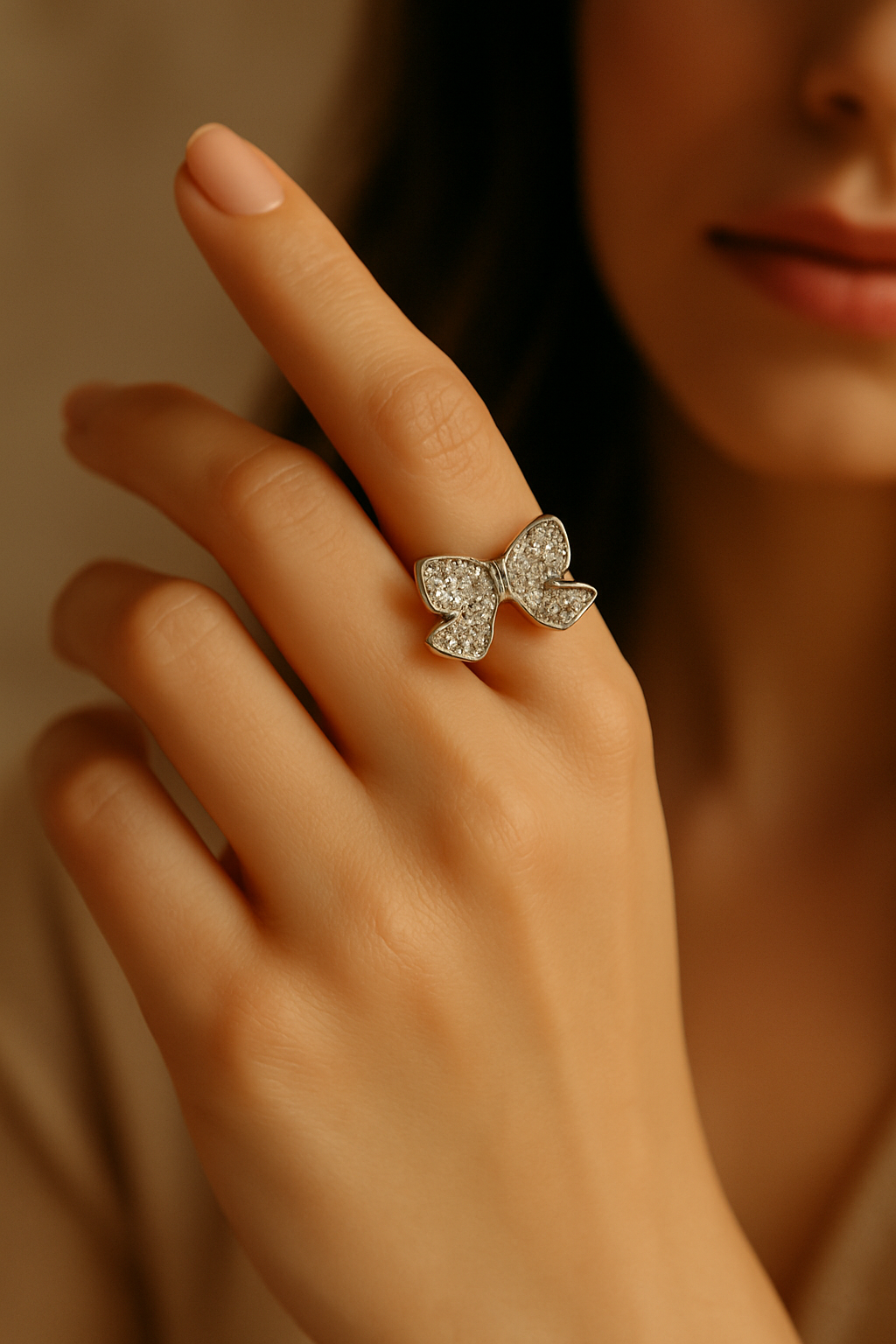 Sparking Crystal Bow Ring - Zircon Stones
