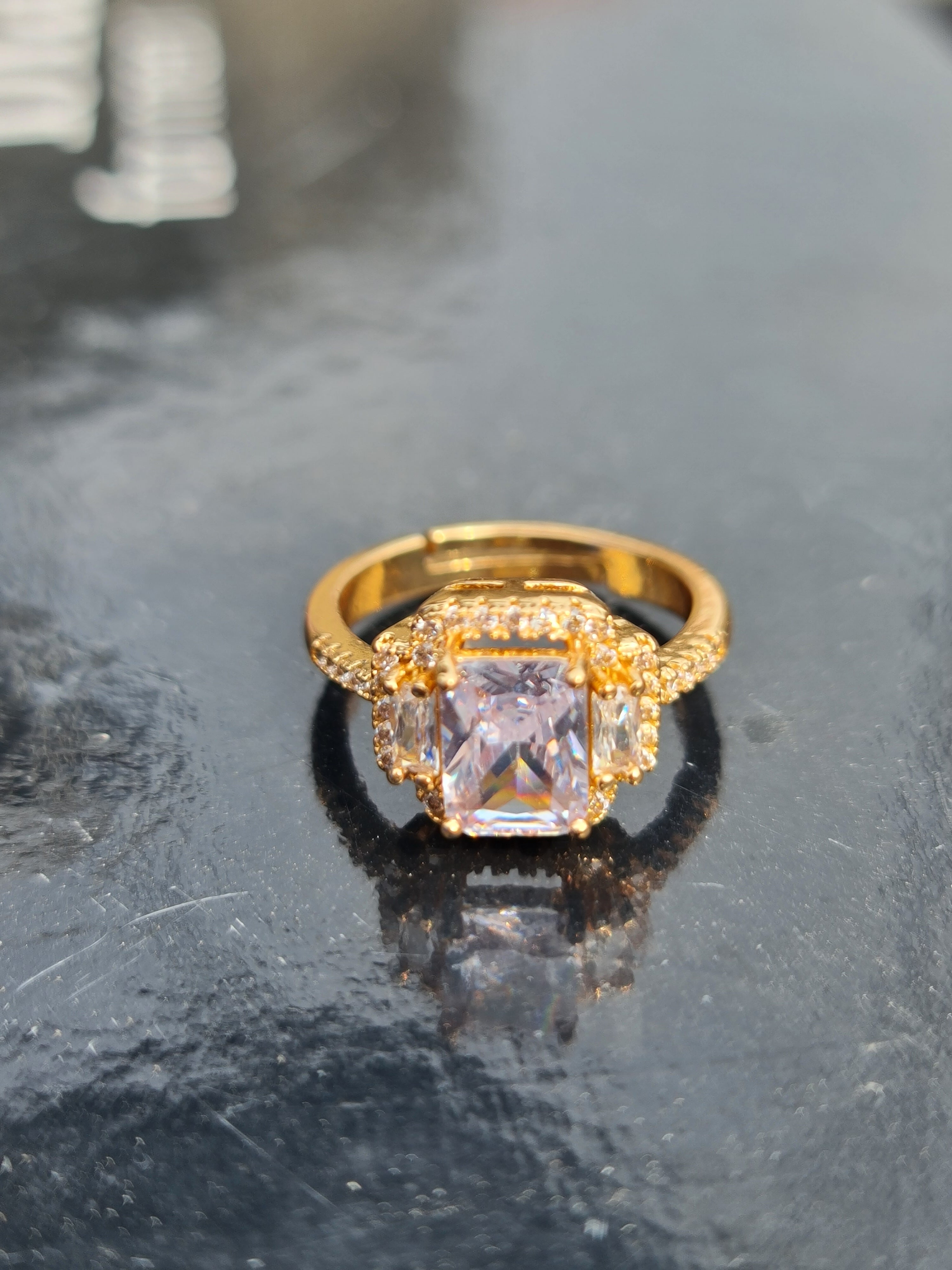 Golden Princess-Cut Cubic Zirconia Halo Ring