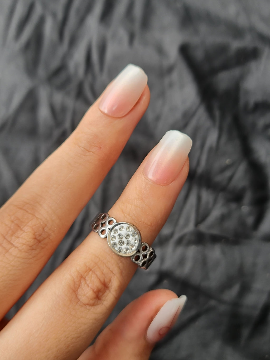 Stainless Steel Silver Toned Pave Ring