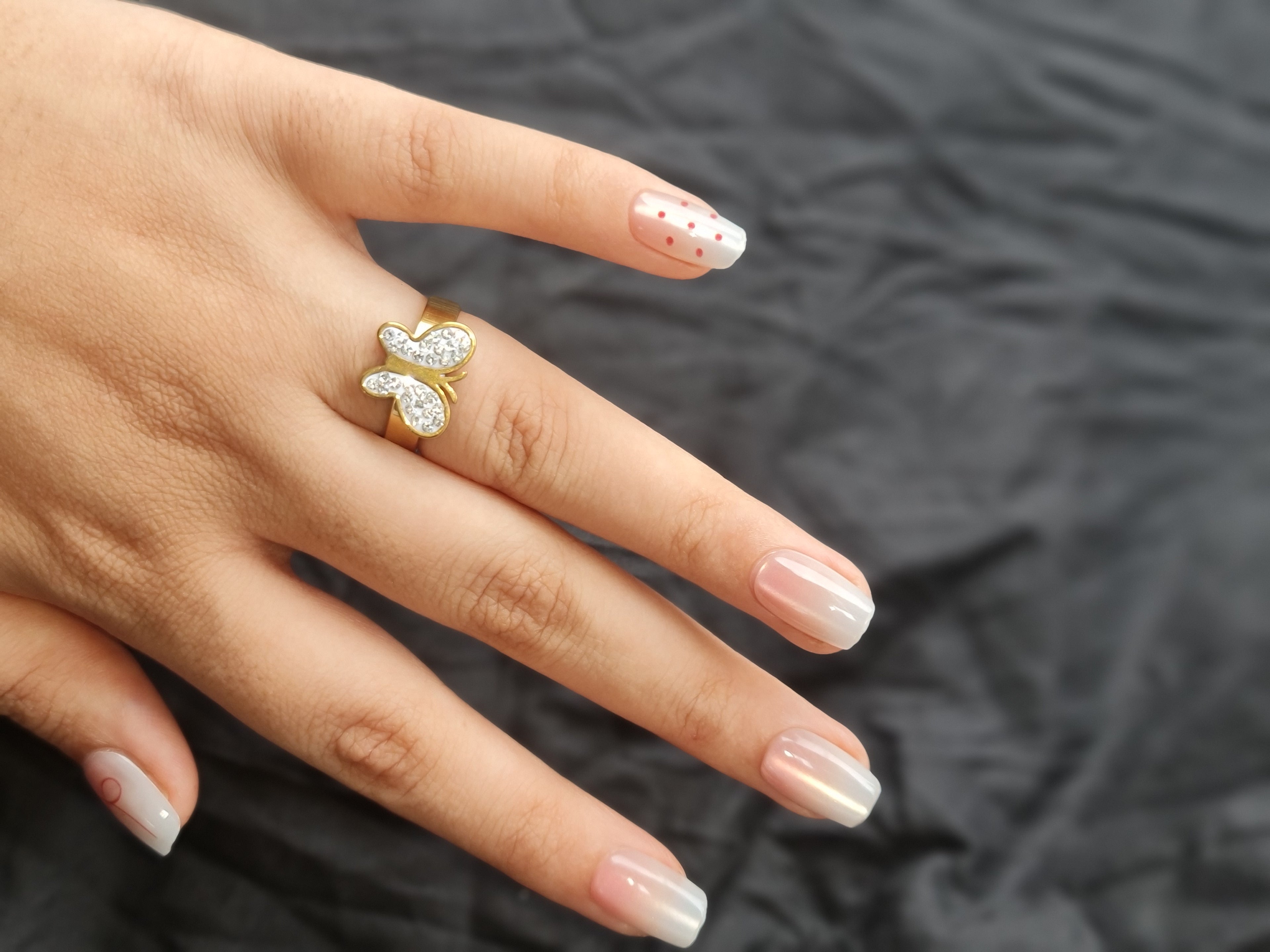Stainless steel Butterly Ring with Pave Crystals